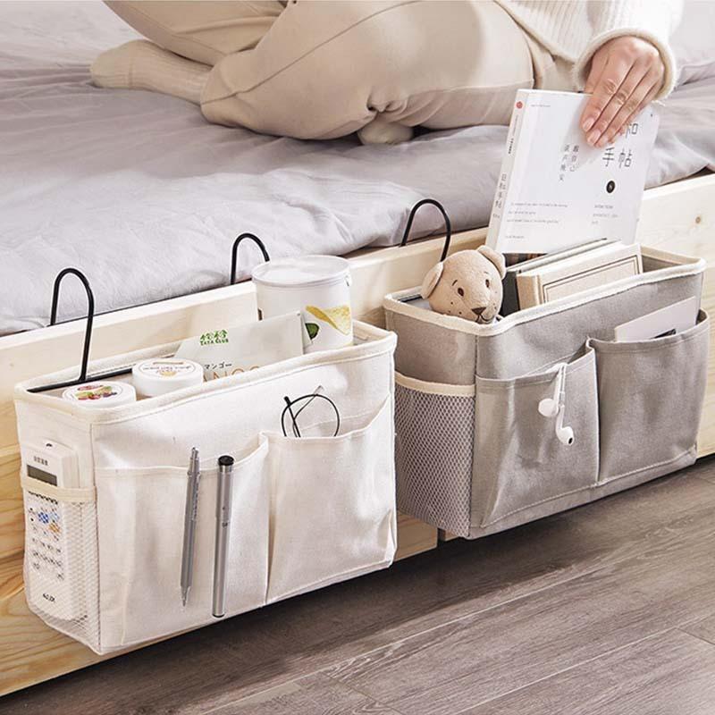 Bedside Caddy/Bedside Storage Bag Hanging Organizer for Bunk and Hospital Beds,Dorm Rooms Bed Rails,Can be Placed Glasses,Books,Mobile Phones,Keys (Grey)