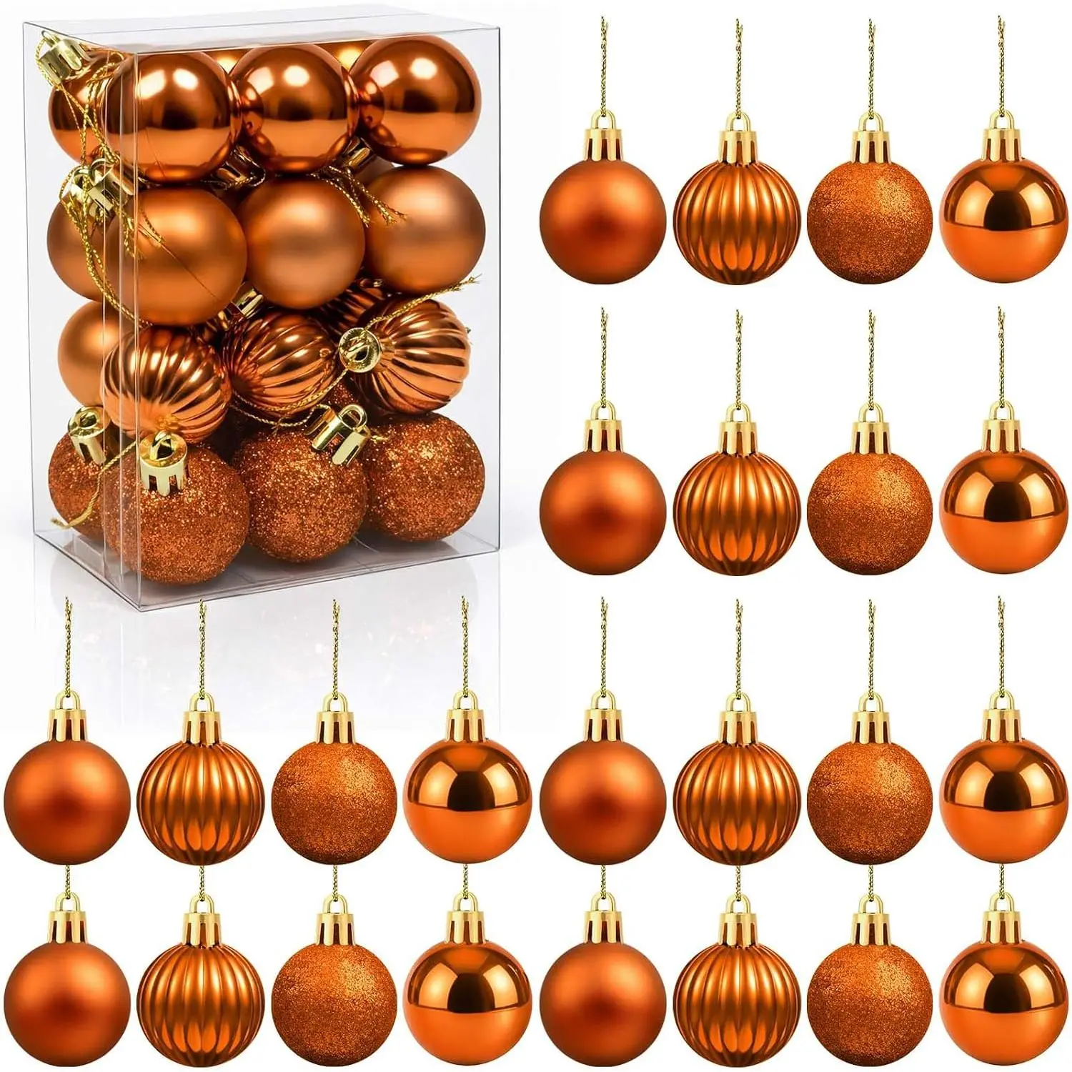 Set of 24 Small Orange Christmas Ornaments Balls for Christmas Tree, 1.2 inch Mini Ornaments for Mini Tree,  Plastic Shatterproof  Bulbs Xmas Valentine Party Indoor Outdoor Decorations