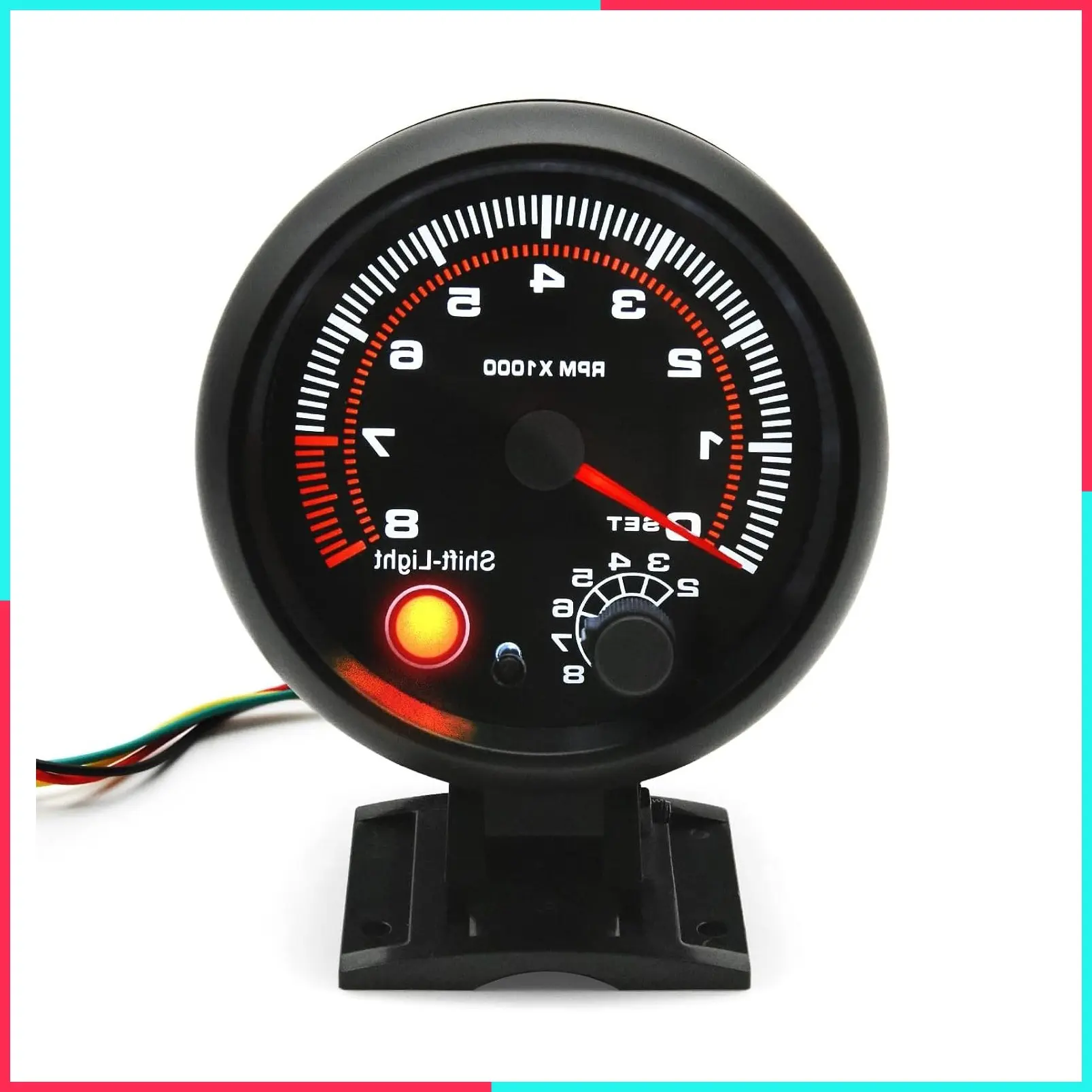 3.75 inch (95mm) Tachometer with Shift Light, 8000 RPM Gauge, 5-Level Adjustable Brightness Backlight for 12V Auto
