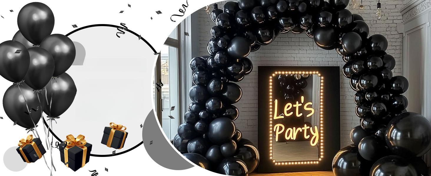 129Pcs Black Balloons Different Sizes Garland Arch Kit, 18/12/10/5 Inch Latex Balloons for Halloween, Birthday, Wedding & Party Decorations