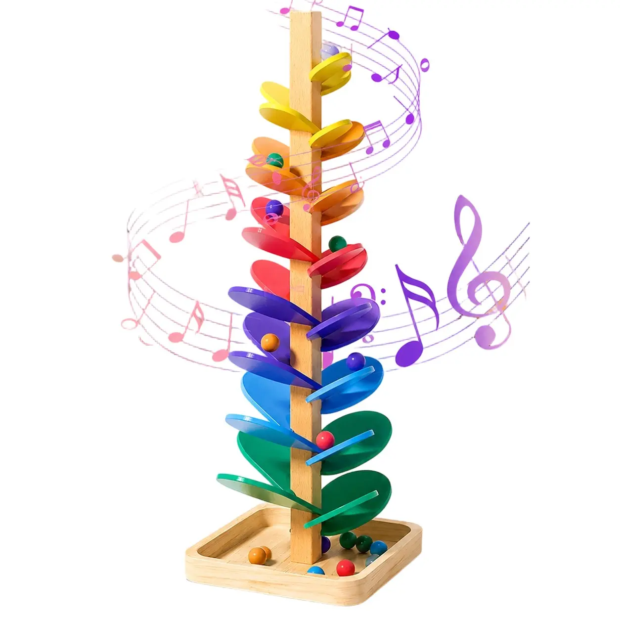 Wooden Marble Run Music Tree Montessori Toy, Educational Learning Game for Kids Aged 3+, Color Sorting Toy for Boys and Girls Birthday