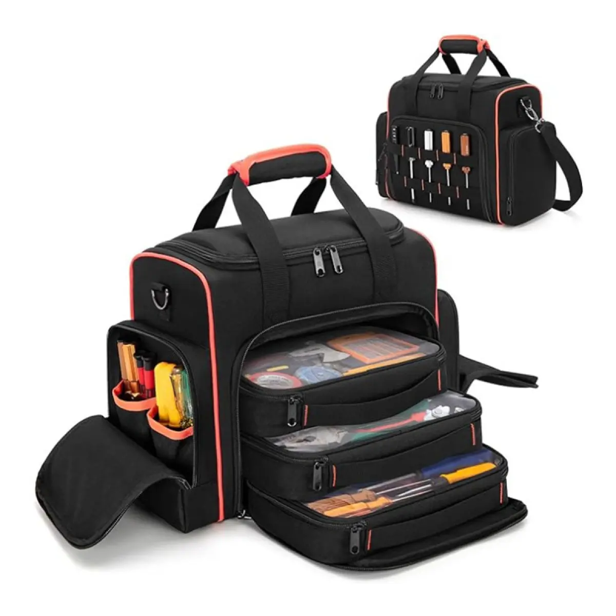 Multi-Compartment Electrician Tool Bag with Shoulder Strap - Durable Oxford Cloth Organizer, Tough Built Hardware Storage Kit, Zipper-Closed Wide-Mouth Crossbody Hand Carry Bag, Durable Tool Bags, Tough Built Tool Bags