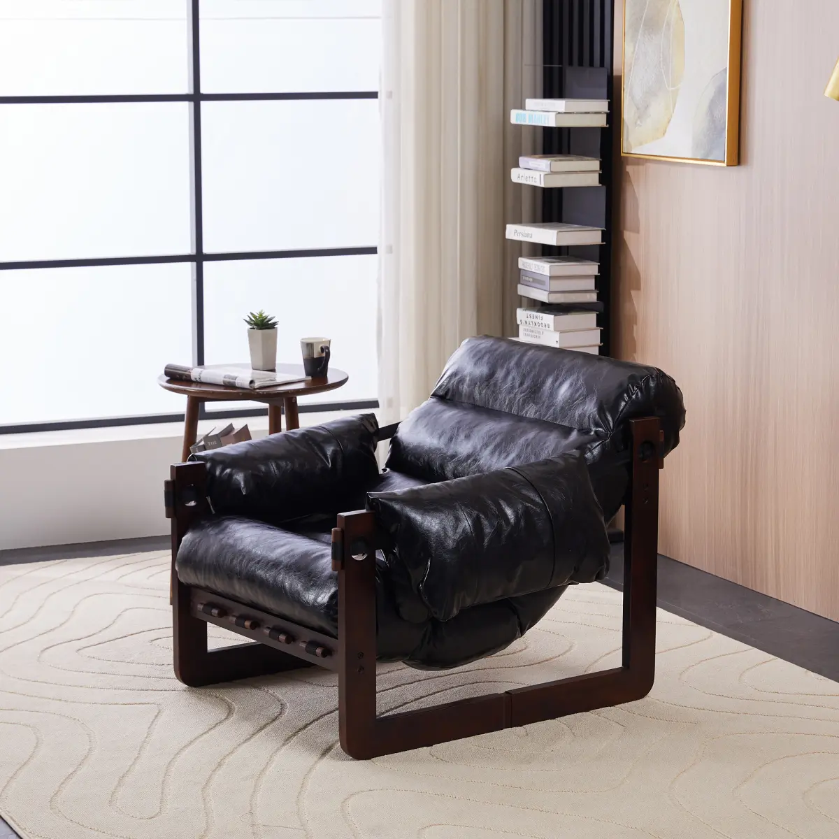 AobtkelMedieval modern style lounge chair,removable armrests, vintage oil wax leather sofa chair, vintage style decorative chair, suitable for living room, study, office .Antique Black   WL
