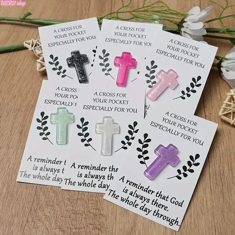 [Back To Shcool]Colorful Cross Pendant Pocket Blessing Card, Positive Message Card, Inspirational Greeting Cards, Encouragement Cards, Floral Designs, Perfect for Christmas & Special Occasions, Spiritual Gifts for Family & Friends
