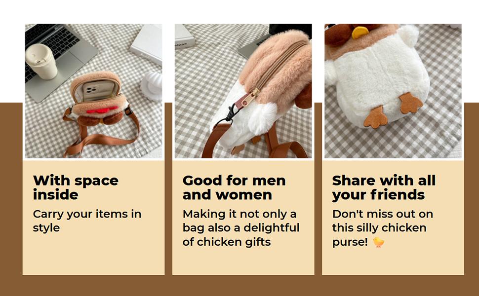 Cute Plush Chicken Purse Funny Chicken Shaped Wallet Purse for Girls Women Funny Shoulder Bag