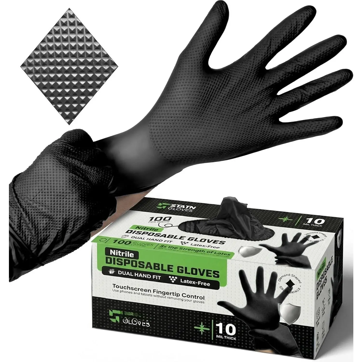 Disposable Synthetic Mechanic Work Gloves, 10 Mil Heavy Duty, Textured Grip, Puncture Resistant, Latex Free for Auto Repair Work Safety Equipment