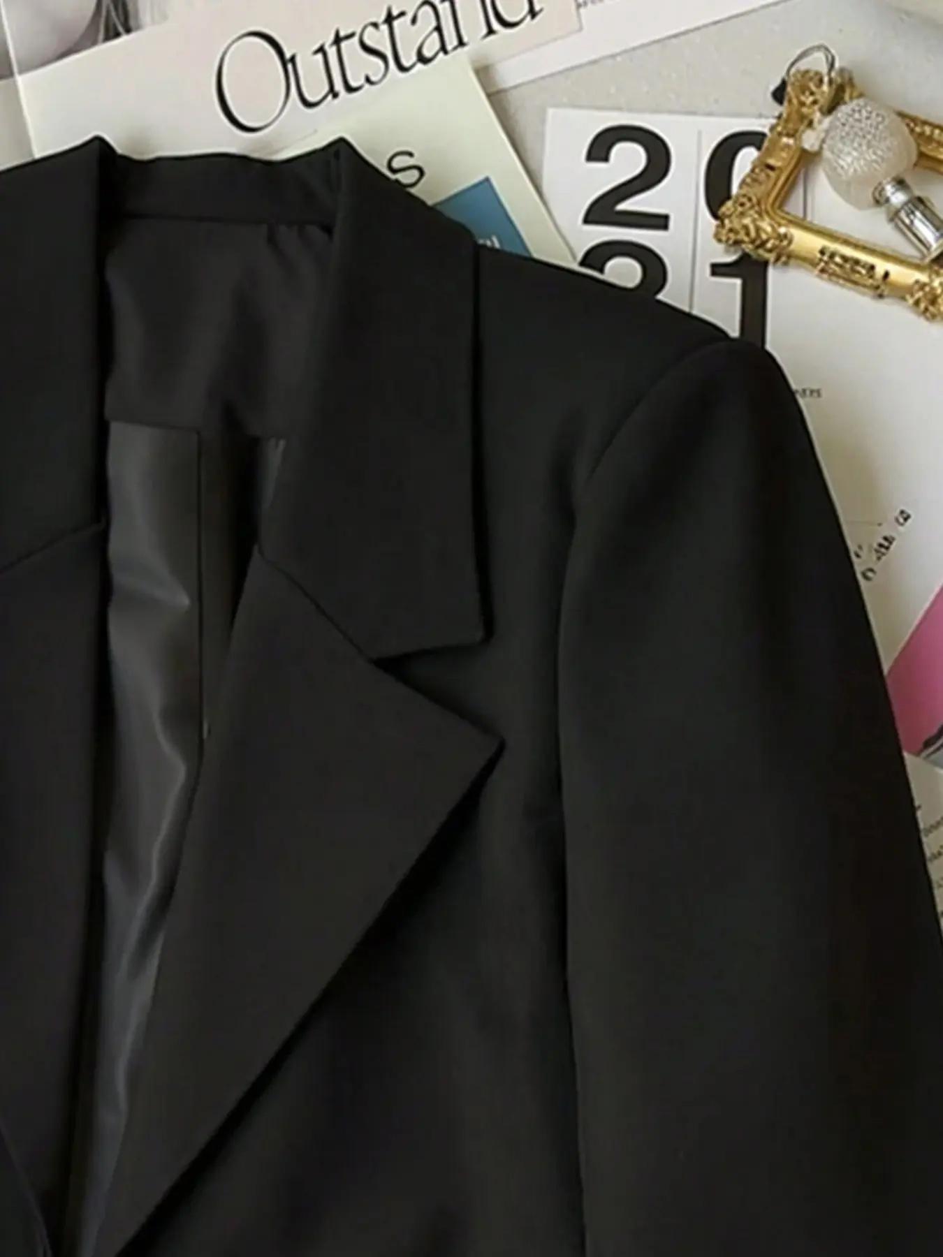 Women's Solid Color Lapel Collar Fitted Blazer Jacket, Casual Fashion Aesthetic Long Sleeve Outerwear for Work Office Business, Ladies Clothes for Fall & Winter