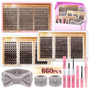 RITALASH 660PCS Dark Brown Segmented Lash Clusters Kit Light Feathery Natural Look Dark Brown Cluster Eyelashes Big Box Set DIY Long-lasting Lashes (WM01-BLR105-Flaunt)
