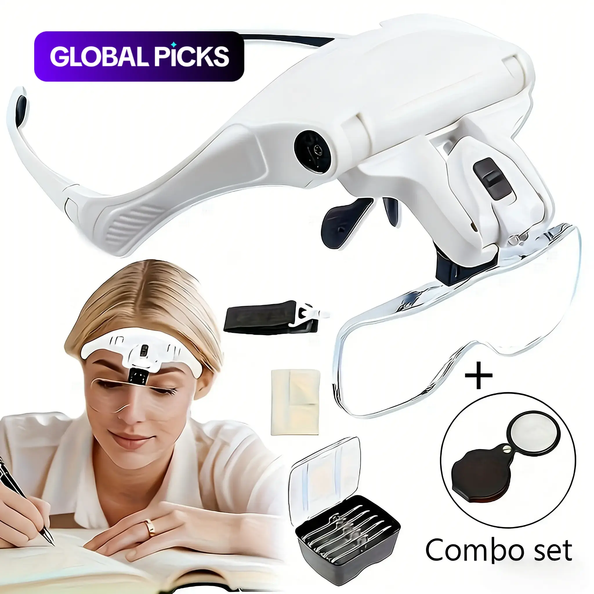 Headband Magnifying Glass, 5x Magnification, Durable ABS Frame, Dual LED Light, Tool for Reading, Clock Repair, Inspection, Jewelry Processing & Microcarving #GLOBAL PICKS