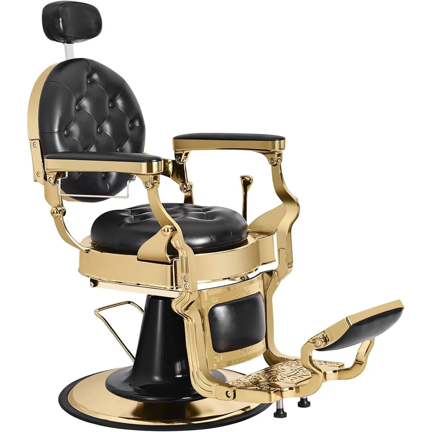 Vintage Barber Chair Heavy Duty Salon Reclining Chair Supports up to 700 lbs Hydraulic All Purpose 360 Swivel Beauty Chair with Removable Headrest Cast Aluminum Detailing for Hair Stylist Barbershop Tattoo Studio Lounge Black
