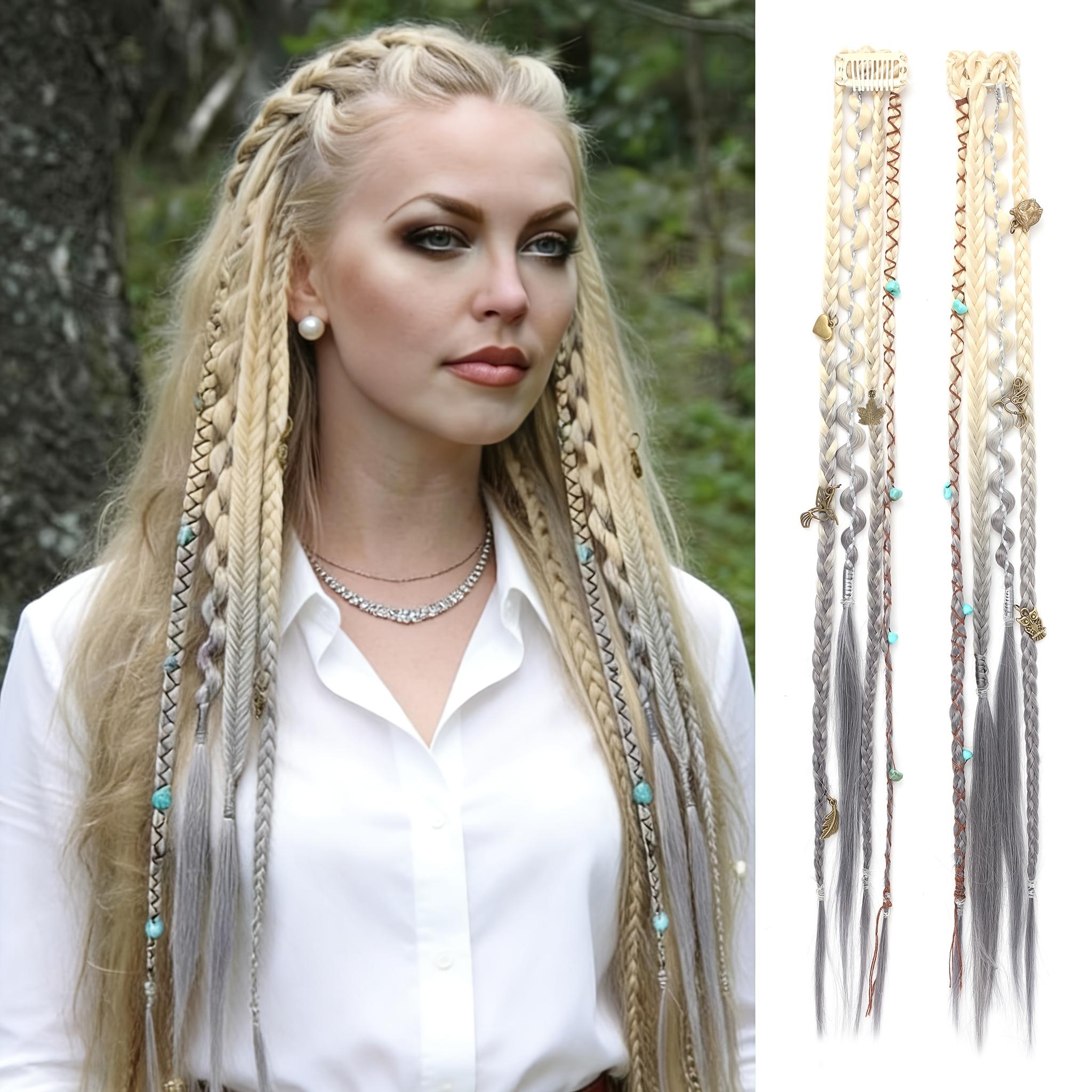 Hand-woven bohemian style 20inch clip-in braid extensions, bohemian dreadlocks paired with everyday wear beads and exquisite accessories, synthetic braided hair for women