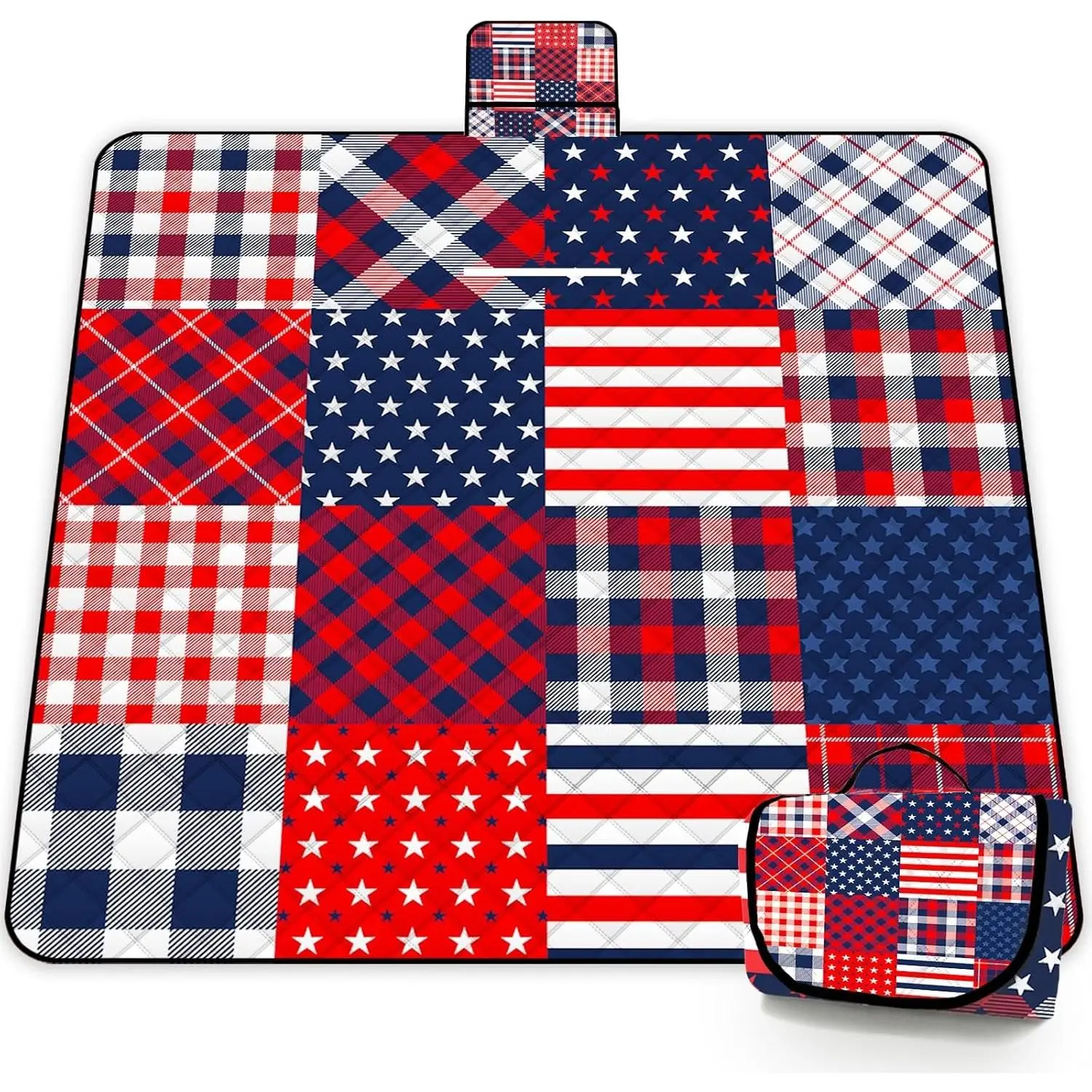 Extra Large Patriotic Picnic Blanket Waterproof,80"x 80"Foldable Machine Washable Beach Blanket,Outdoor Blanket for 6-8 Adults,Suitable for Indoor Crawling,Park,Camping,Hiking,Family Travel