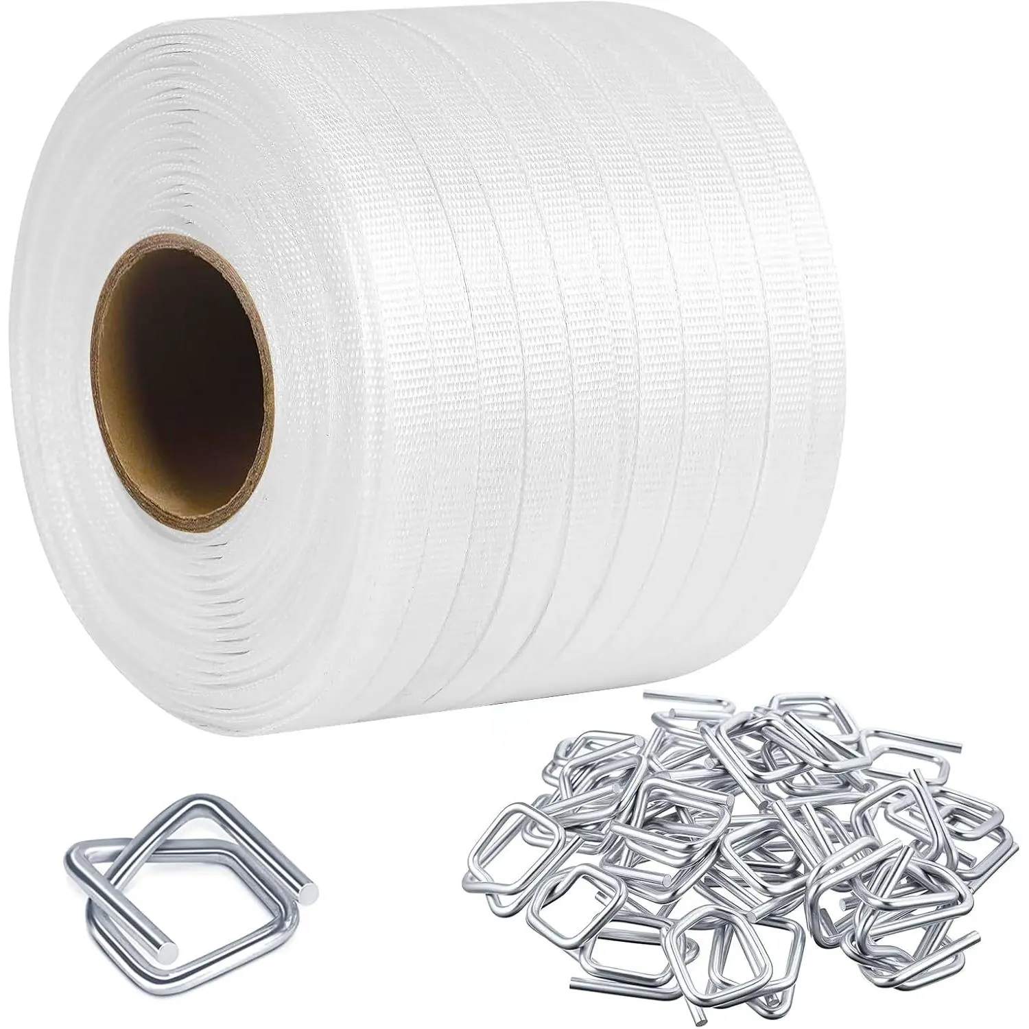 1/2" x 500' Woven Cord Strapping Kit with 200 count Metal Wire Buckles Havy Duty Woven Banding Packaging Strapping Rolls Banding and Pallet Strapping Kit Strap Buckles