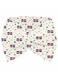 【Dominican Culture】Headband for Women – Dominican Republic Flag, Tropical Leaves & Star Pattern on Cream – Ideal for National Holidays, Cultural Festivals, Summer Vacations & Patriotic Style Looks