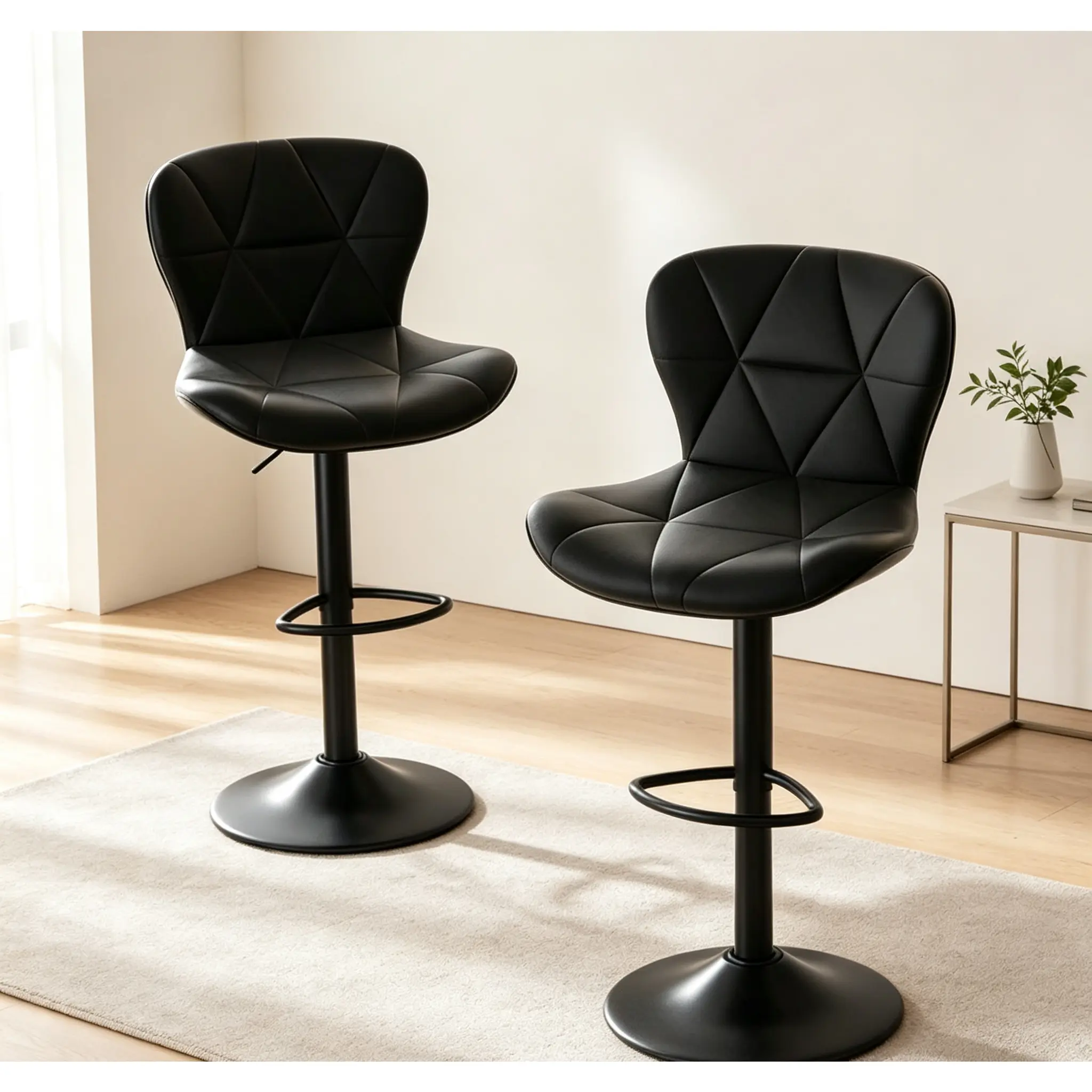 Set of 2 Bar Stools, Modern Upholstered Swivel Bar Chairs with Adjustable Height, Backrests and Footrests, High Bar Stools Suitable for Bars, Kitchens and Dining Rooms