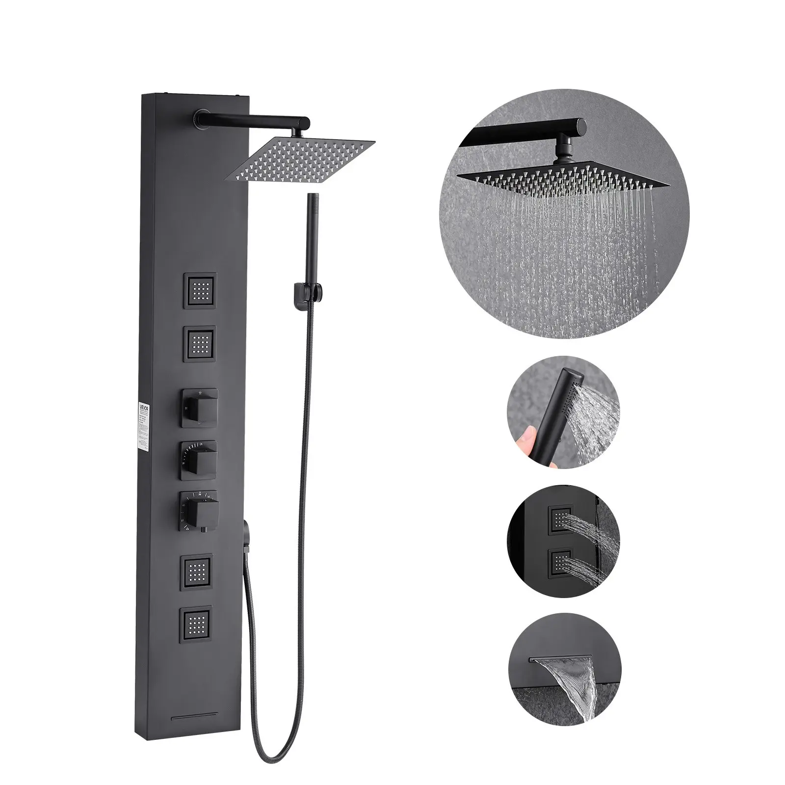 【DealsForYouDays】VEVOR Shower Panel Tower System with Rainfall Shower Head, 49 in Brushed Stainless Steel Shower Column, 4-Function Faucet, Wall-Mount Rain Massage System, with 4 Body Jets, Handheld, and Tub Spout