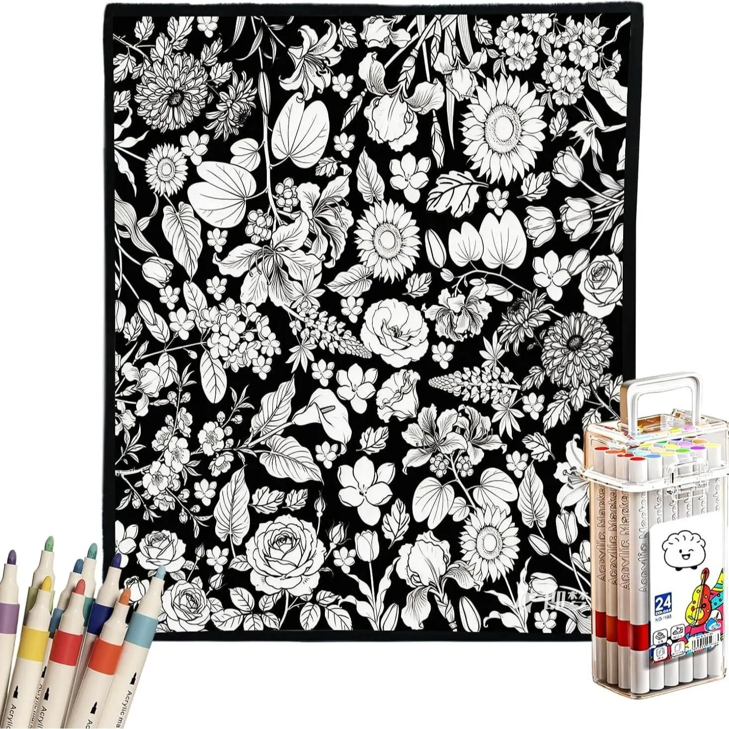DIY Coloring Blanket, Soft Wool, Mark Pen Compatible, Creative Art Dyeing, 24-Pen Set, Ideal for DIY Enthusiasts, Halloween & Christmas Decor