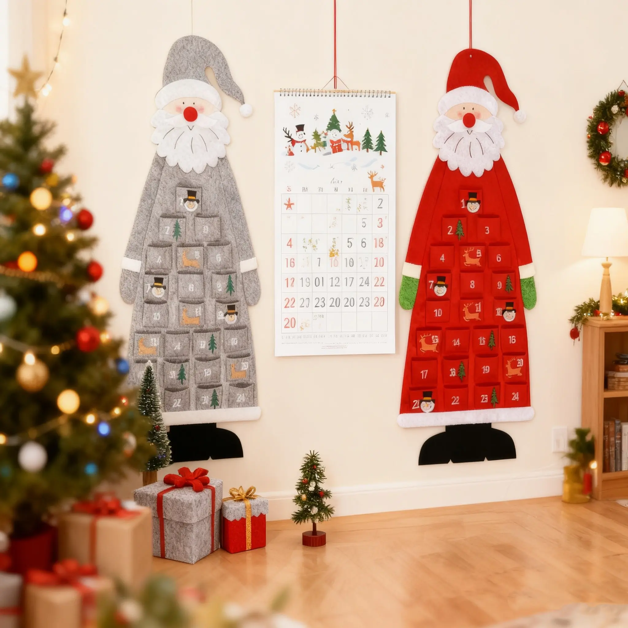 1pc 3.8ft Felt Santa Claus Advent Calendar 2026, 24 Days Pocket Felt, DIY Hanging, Holiday Decoration, Home Door & Window Decor Set