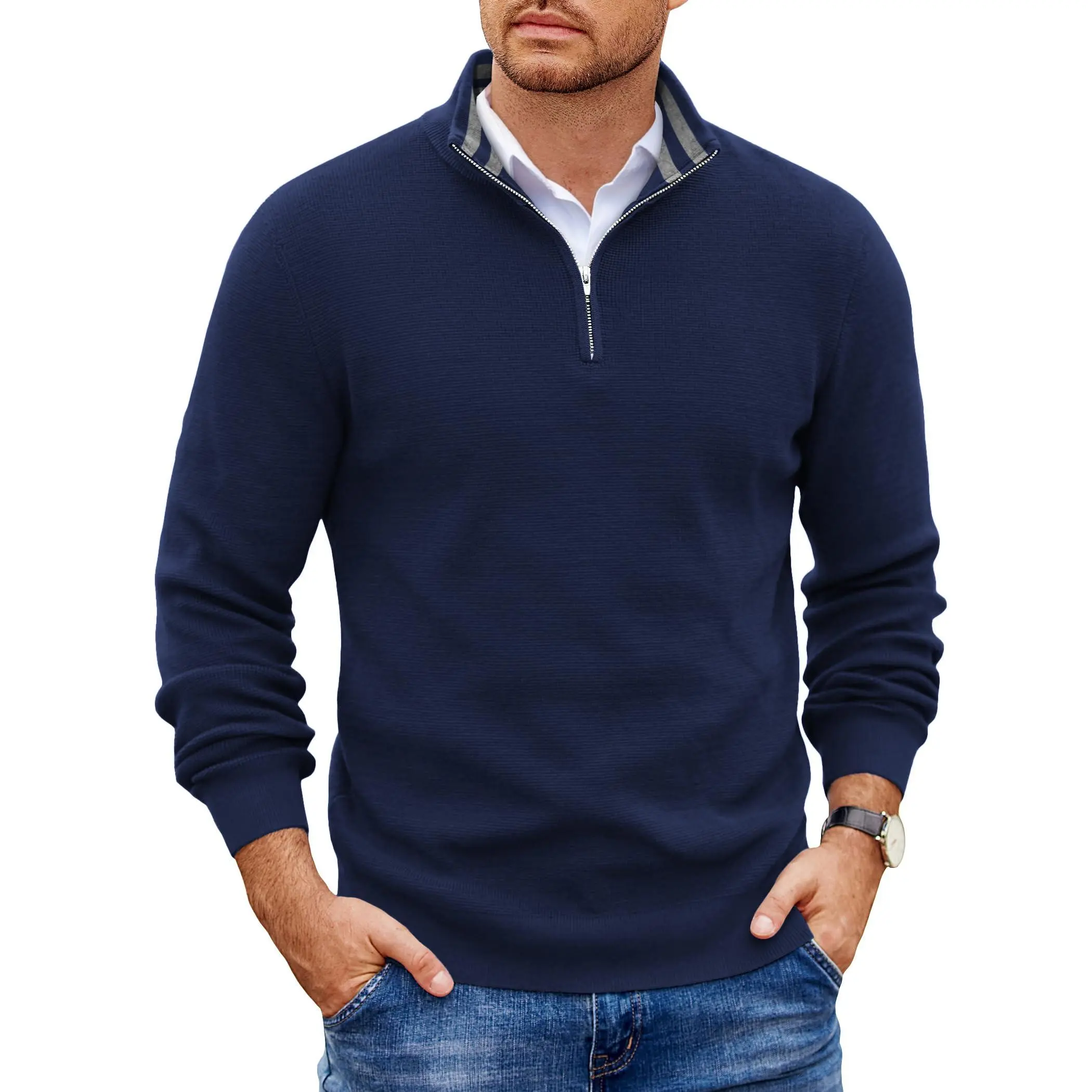 COOFANDY Mens Quarter Zip Pullover Slim Fit Lightweight Sweater Casual Mock Neck Knit Polo Sweater,back to school,back to school shopping