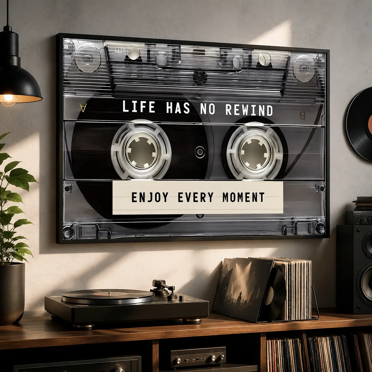 Vintage Cassette Tape Wall Art "Life Has No Rewind" Motivational Poster, Unique Artwork, Retro Music Room Decor Aesthetic, Trendy 2026 Artistic Home Decor, Gift for Music Lovers, Studio & Bedroom Wall Art, Decorative Wall Art, Inspirational Wall Art, Gift