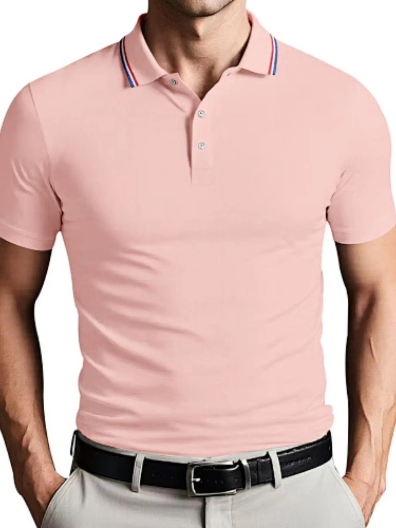 Men's Slim Fit Colorblock Neck Polo Shirt, Summer Breathable Business Casual Short Sleeve T-Shirt, Comfortable and Stylish Apparel