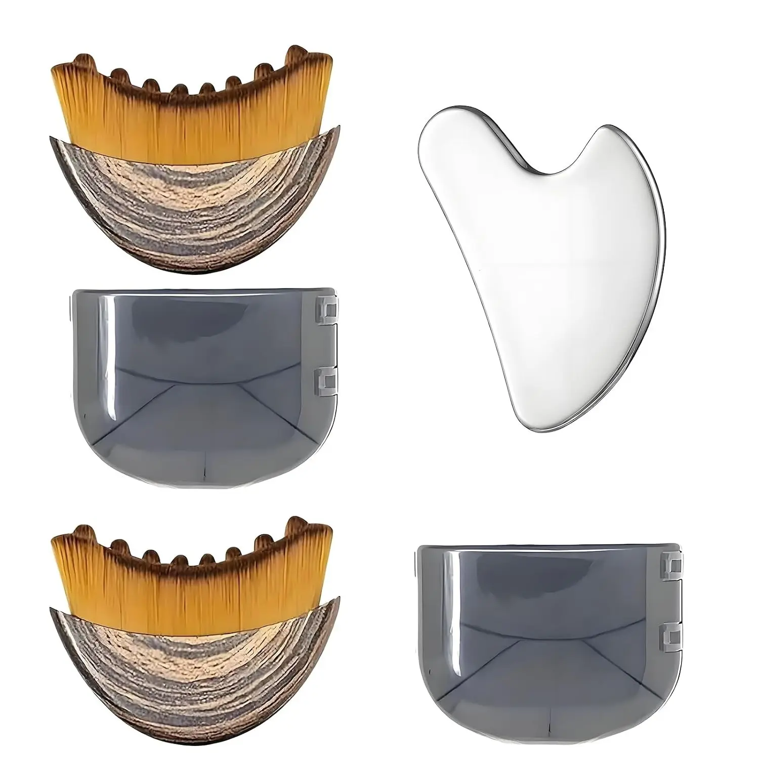 3Pcs Facial Lymphatic Massage Kit, Textured Massage Brush & Heart Stainless Steel Gua Sha, Depuff & Lift Face Neck Skin For Daily Home Skincare