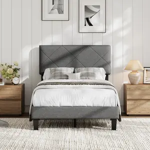 Modern Upholstered Platform Bed Frame with Sturdy Wooden Slats - Padded Headboard - Noise-Free, Easy Assembly - No Box Spring Required - Bedroom Furniture