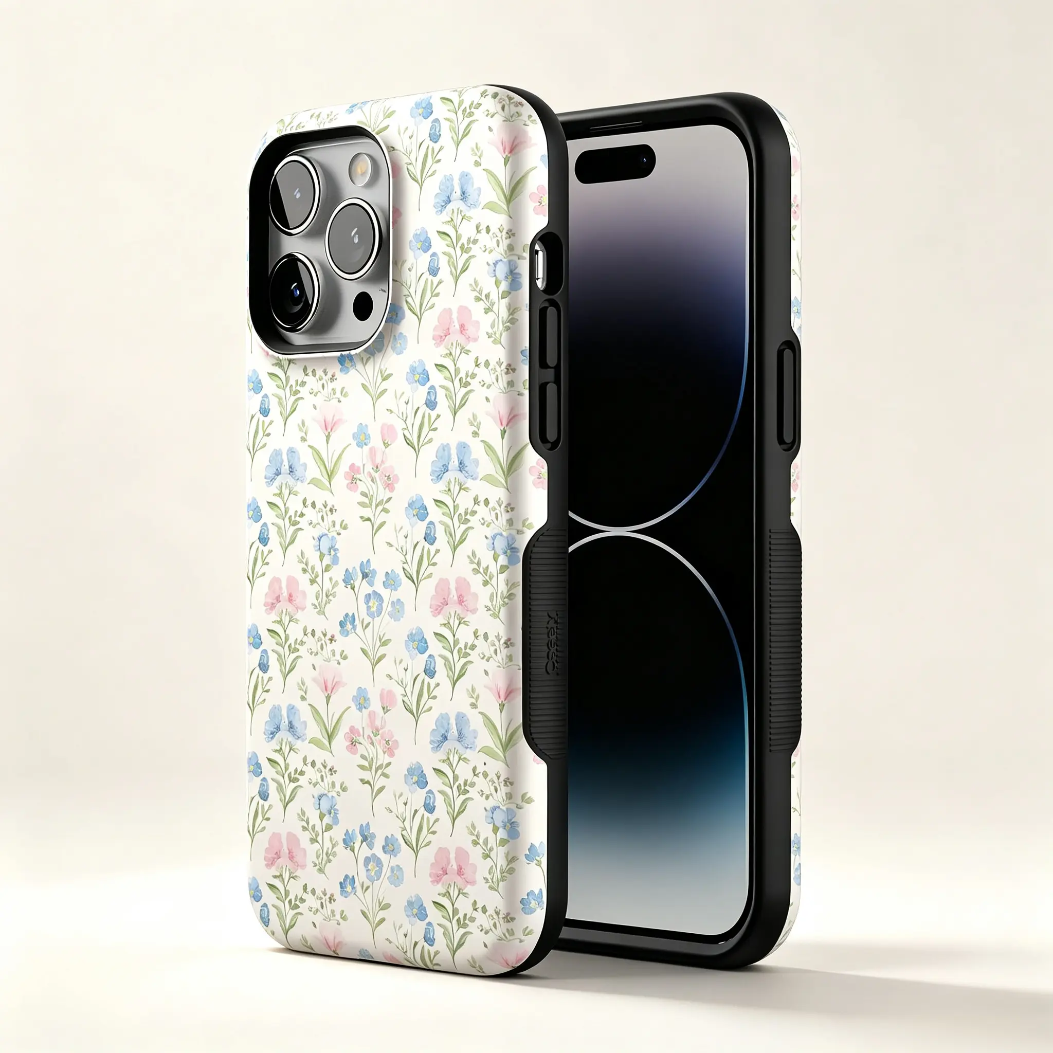 Watercolor Pink & Blue Wildflower Floral iPhone Case, Dual Layer Shockproof Protective Phone Cover Compatible with iPhone17 16 15 14 13 12 11Pro Max,Vintage Cottagecore Dainty Spring Flower Anti-Scratch |   Bold Protective Design |   MagSafe Compatible De