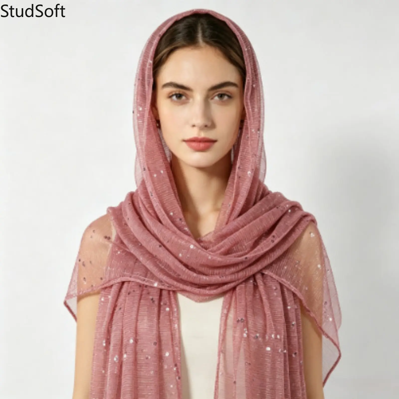 Sparkling Sequin Hijab Scarf, Women's Lightweight Glitter Mesh Shawl, Elegant Evening Wear Wrap for Ramadan & Eid