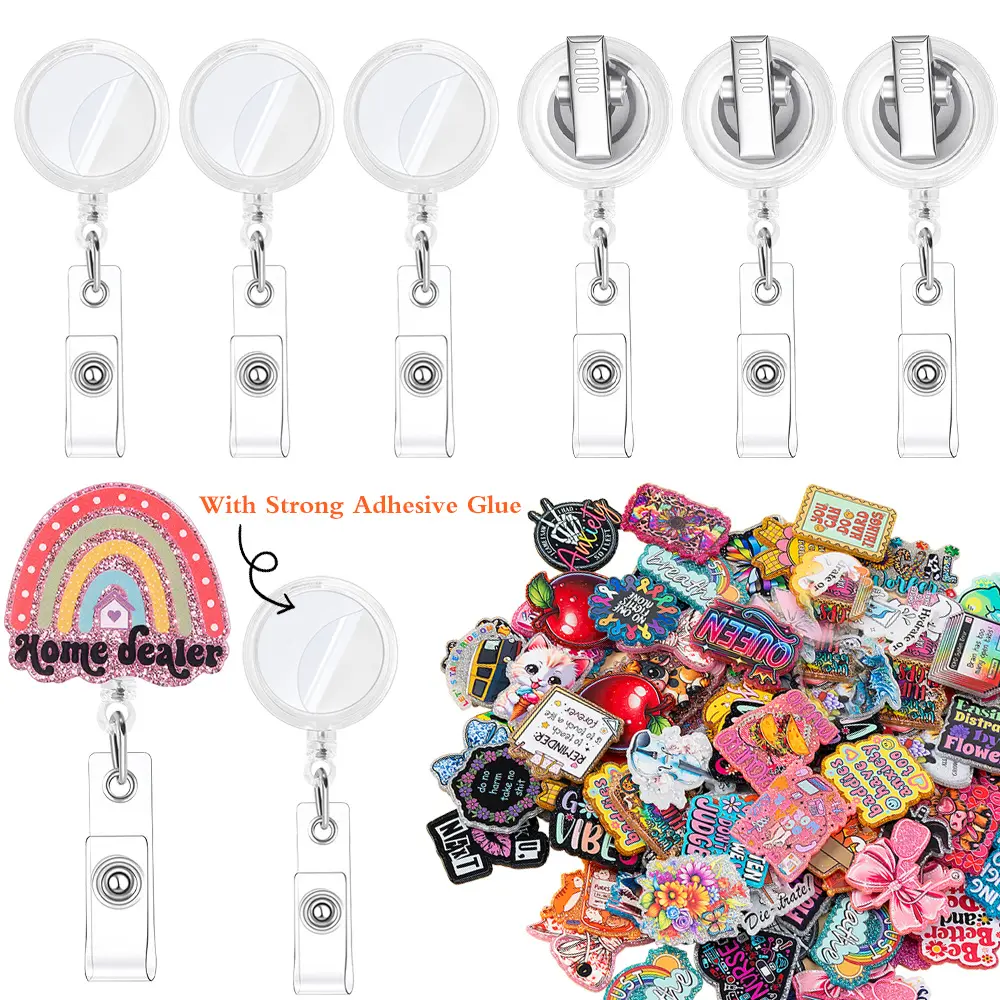Unisex 12-Piece Plastic DIY Badge Kit - Transparent Scroll Blanks, Glitter Flatbacks, Badge Accessories, Fashion Accessory Gift for Medical Professionals, Graduation Gift