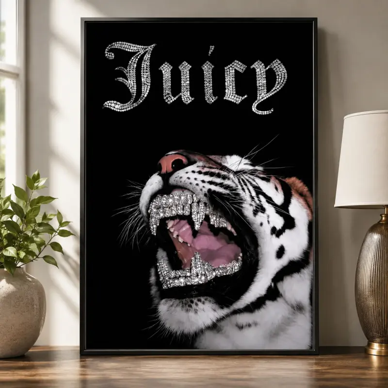 Leopard Grillz Poster - Y2K Baddie Retro Hip-Hop Print with Religious Graphic Quote, Manga Anime Money Theme, Whimsical Room Decor, Funky Quirky Home Decoration, Multi-Size Girl's Room Wall Art for Gifts
