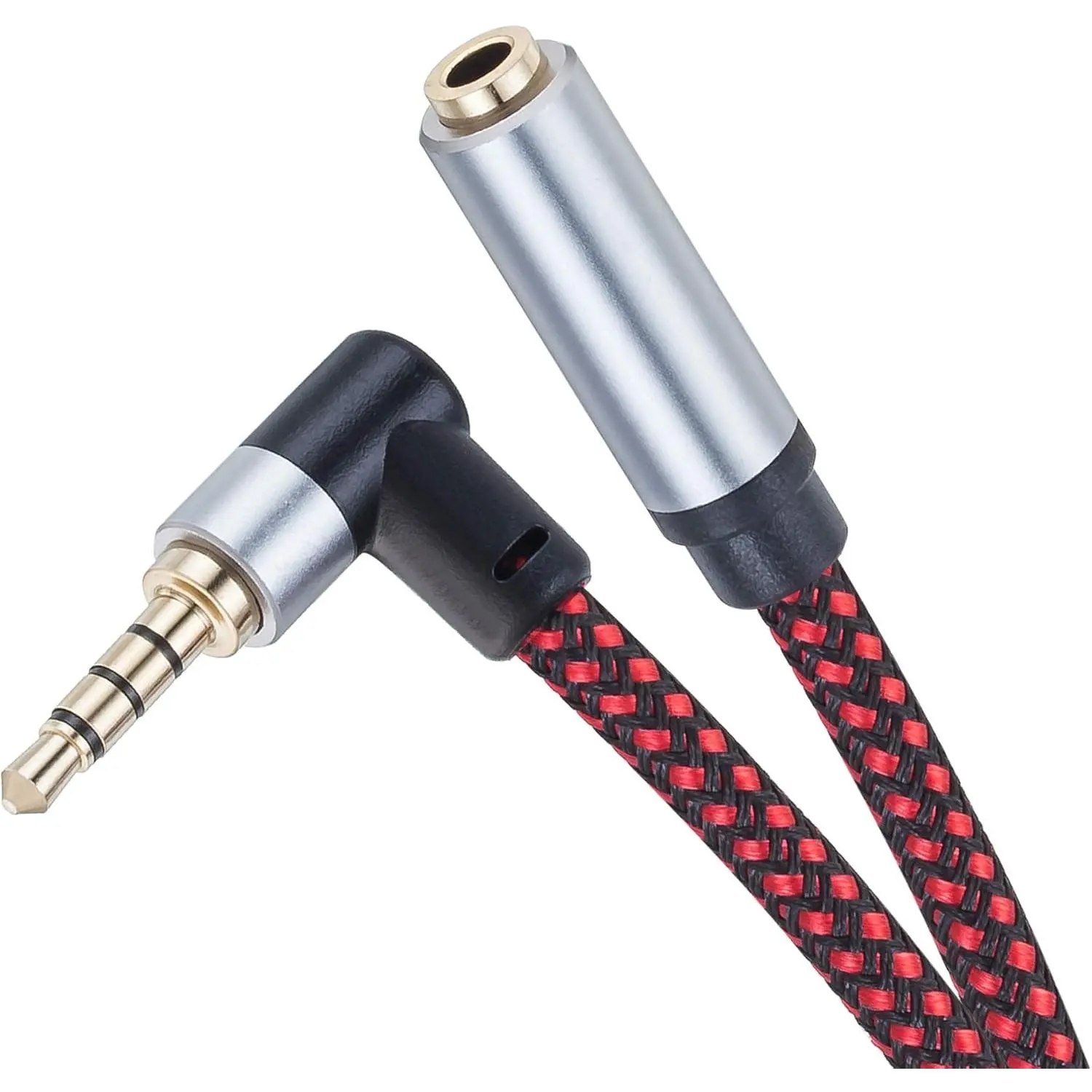 Tiierzon Audio Mic Extension Cable 3Ft,90 Degree TRRS 3.5mm Aux Headphone Extender 4-Pole Jack Plug Extension Lead Stereo Male to Female Braided Cord for Headset,Laptop,Phone,Car,PS4 and More (3Ft)
