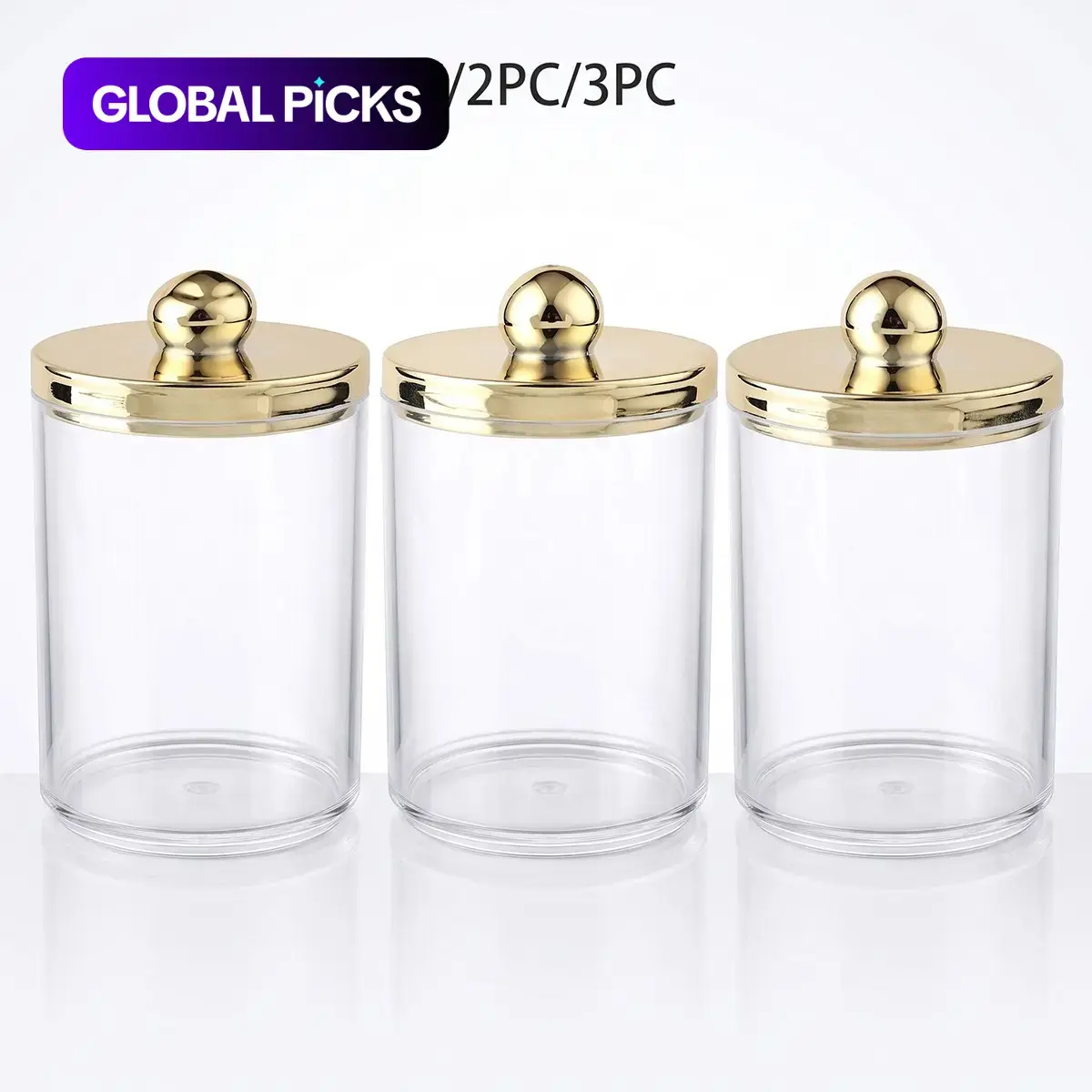 1/2/3 Pack Swab and Cotton Ball Pad Holder, Plastic Storage Container with Lid, Clear 10 oz Q-Tip Apothecary Jar, Bathroom Containers Dispenser, Storage Bottles #GLOBAL PICKS