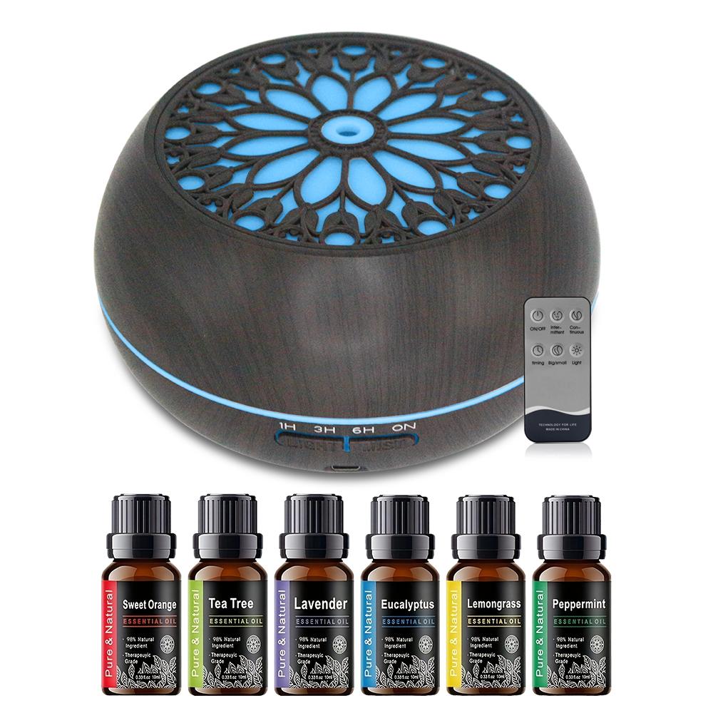 550ml Essential Oil Diffuser with Remote  6 Oils, Soundwave, 7-Color Light for Home Office