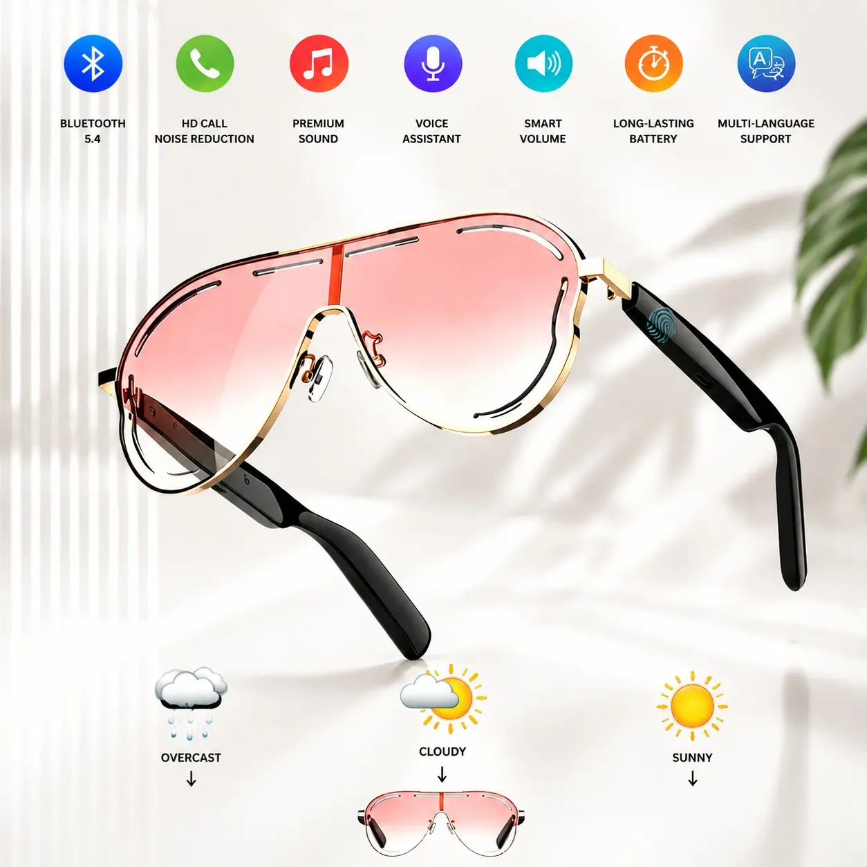 AI Bluetooth smart glasses, Wearable Tech Glasses, Multifunctional audio sunglasses, supports multi-language translation apps, in ear automatic detection switch, sun protection sunglasses, sweat proof, suitable for travel, navigation, business