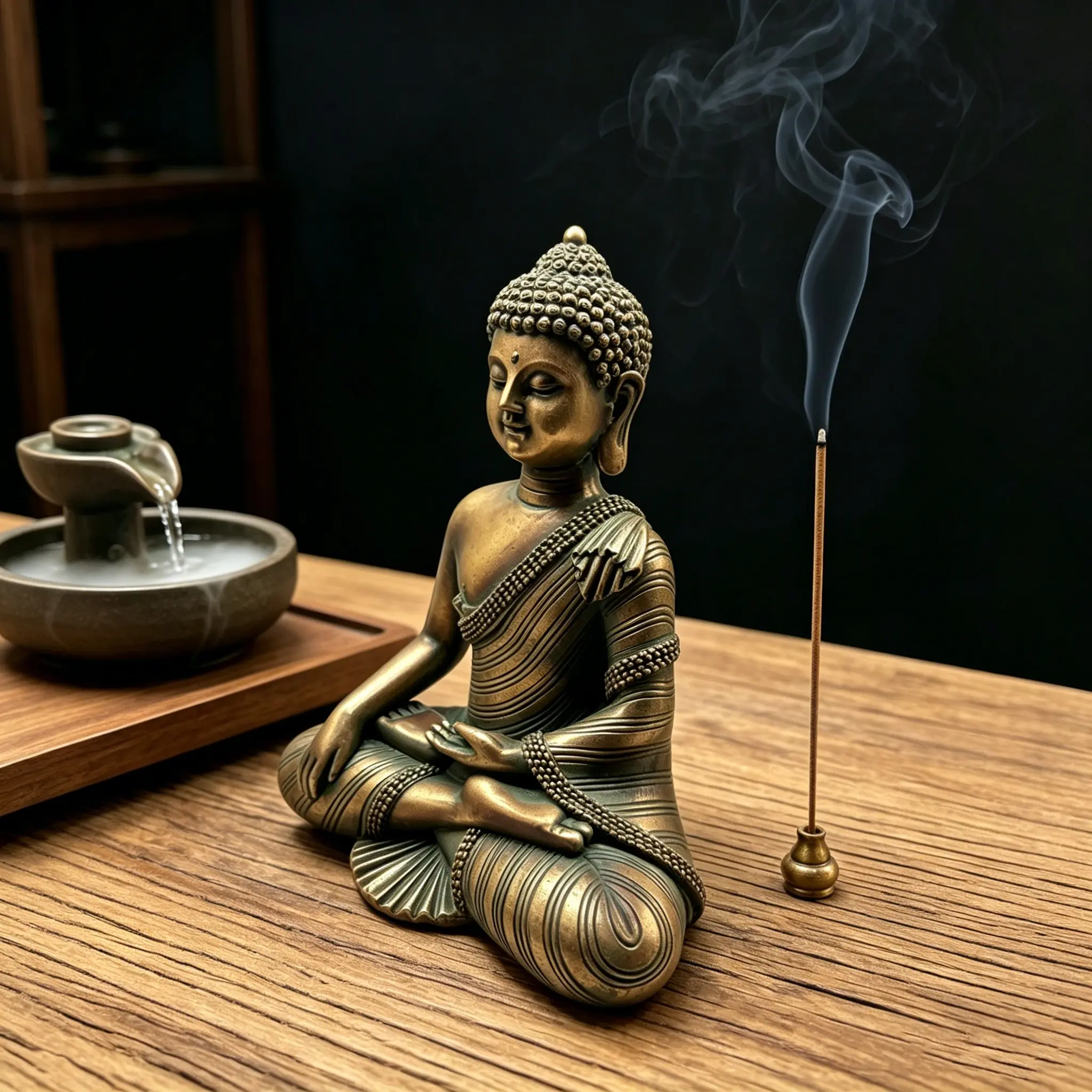 Large Copper Color Seated Buddha Statue, Resin Garden Ornament, Spiritual and Religious Decor for Gardens, Courtyards, Tea Rooms, Outdoor Spaces, Decorative Sculpture, Religious Decoration