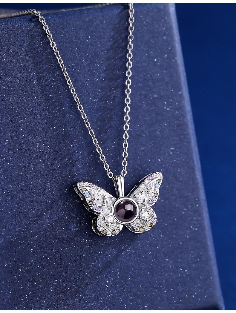 Best-selling versatile colorful diamond butterfly projection pendant for women, 100 languages "I love you" HD color photo necklace for women