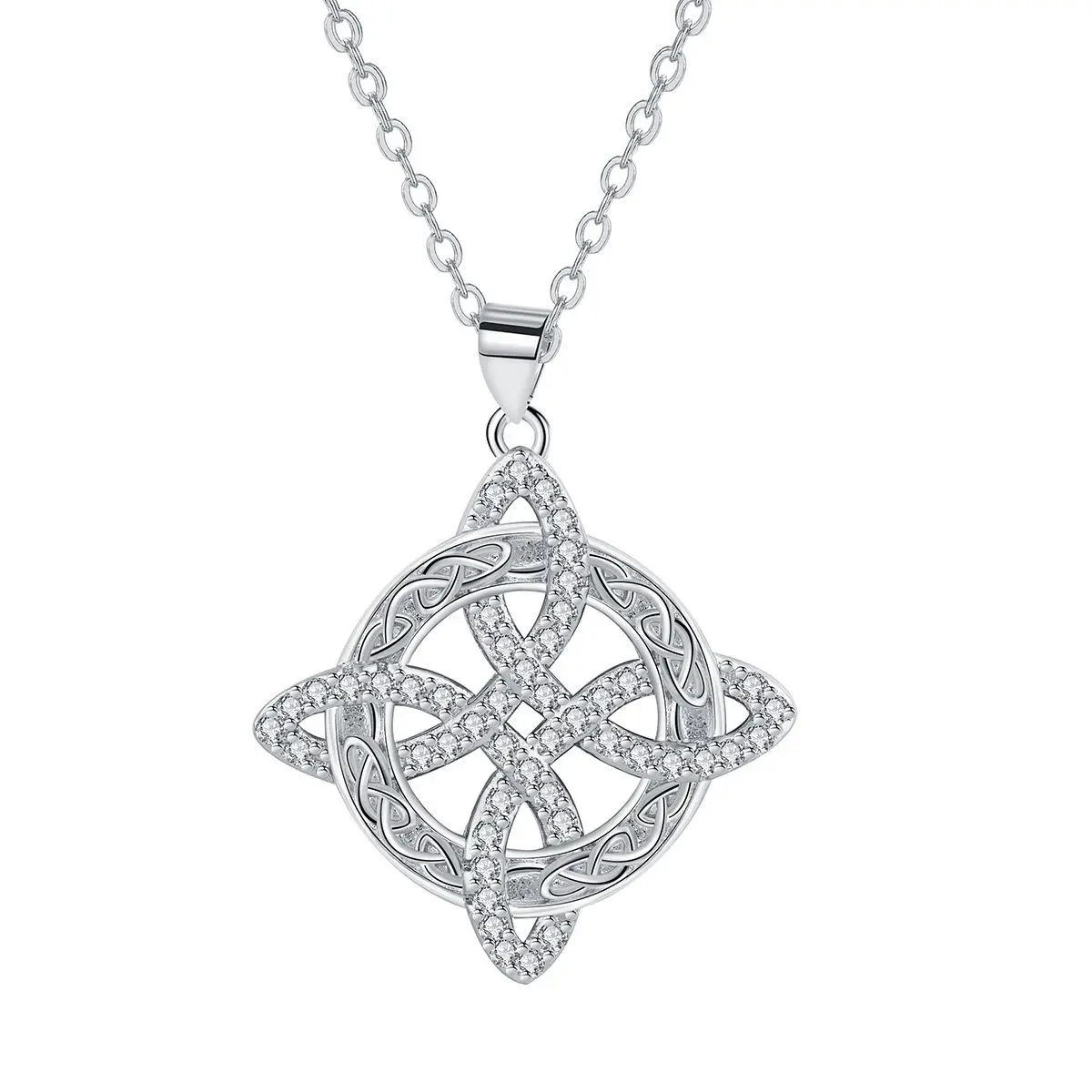 Chain Jewelry Necklaces for Women, Elegant Silver-Plated Celtic Knot Pendant with Micro Pave Simulated Gemstones, Hypoallergenic for Casual Daily Wear and Anniversary Gifts, Synthetic/Simulated Coloured Gemstone, Female