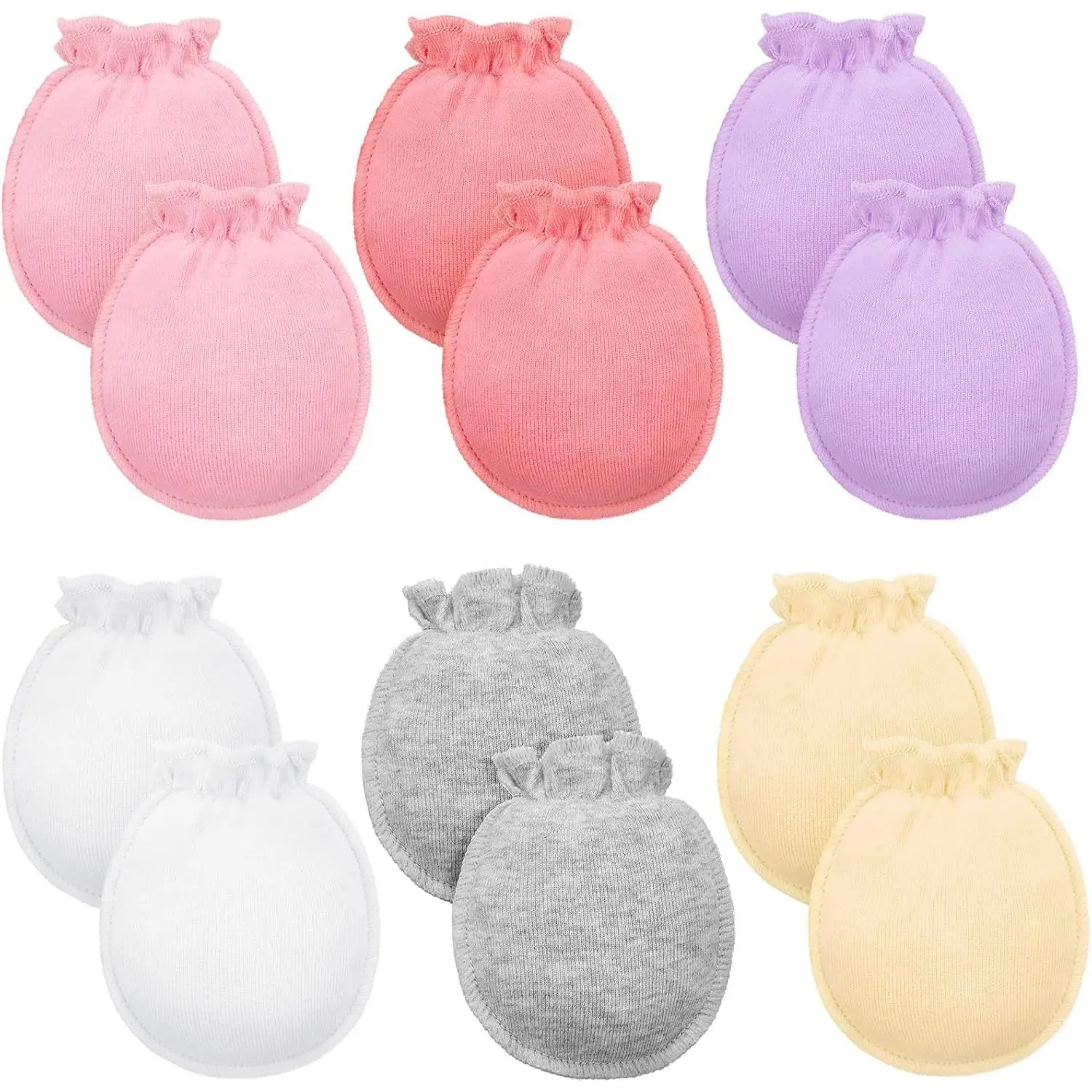 Unisex Newborn No-Scratch Cotton Gloves, 6 Pairs Infant Mittens for 0-6 Months Boys and Girls