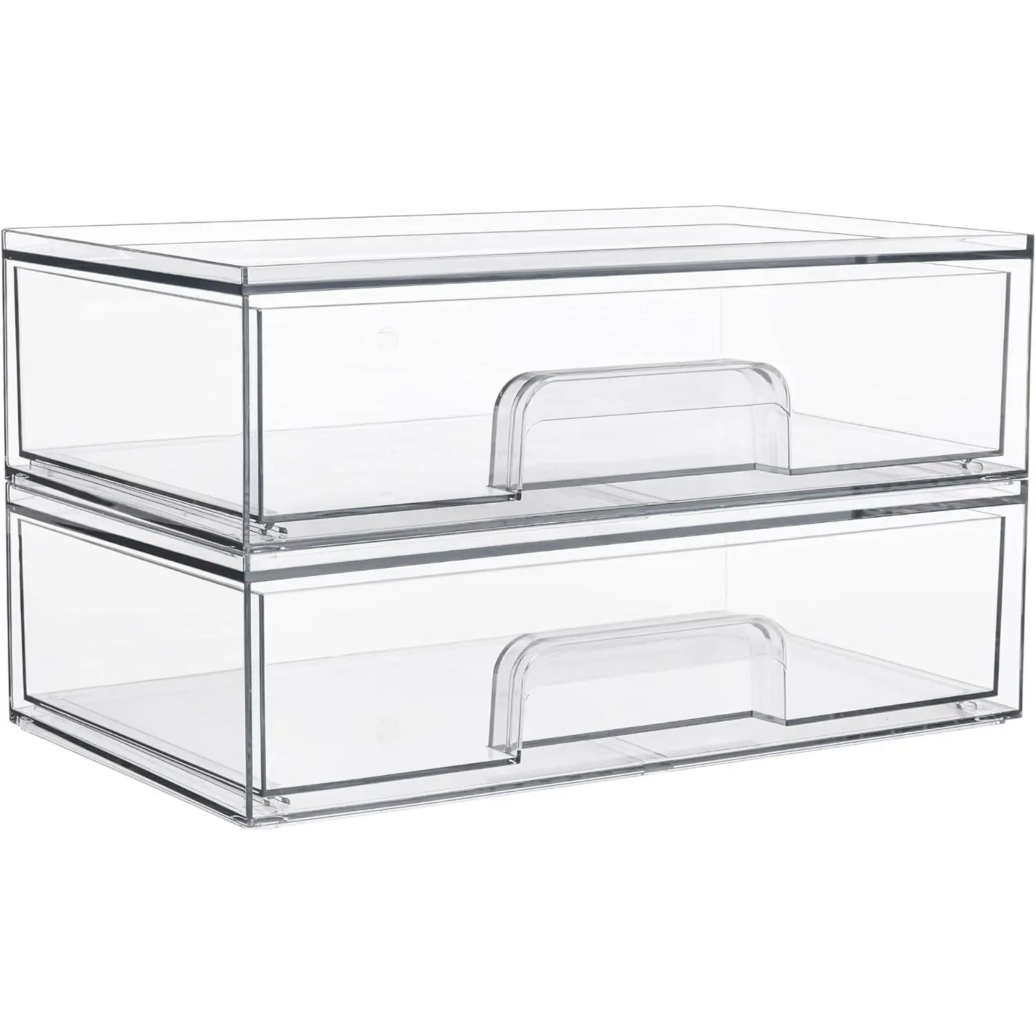 12.1''W Clear Stackable Storage Drawers,2 Pack Acrylic Plastic Organizers Bins for Makeup Palettes, Cosmetics, and Beauty Supplies,Ideal for Vanity, Bathroom,Cabinet,Desk Organization