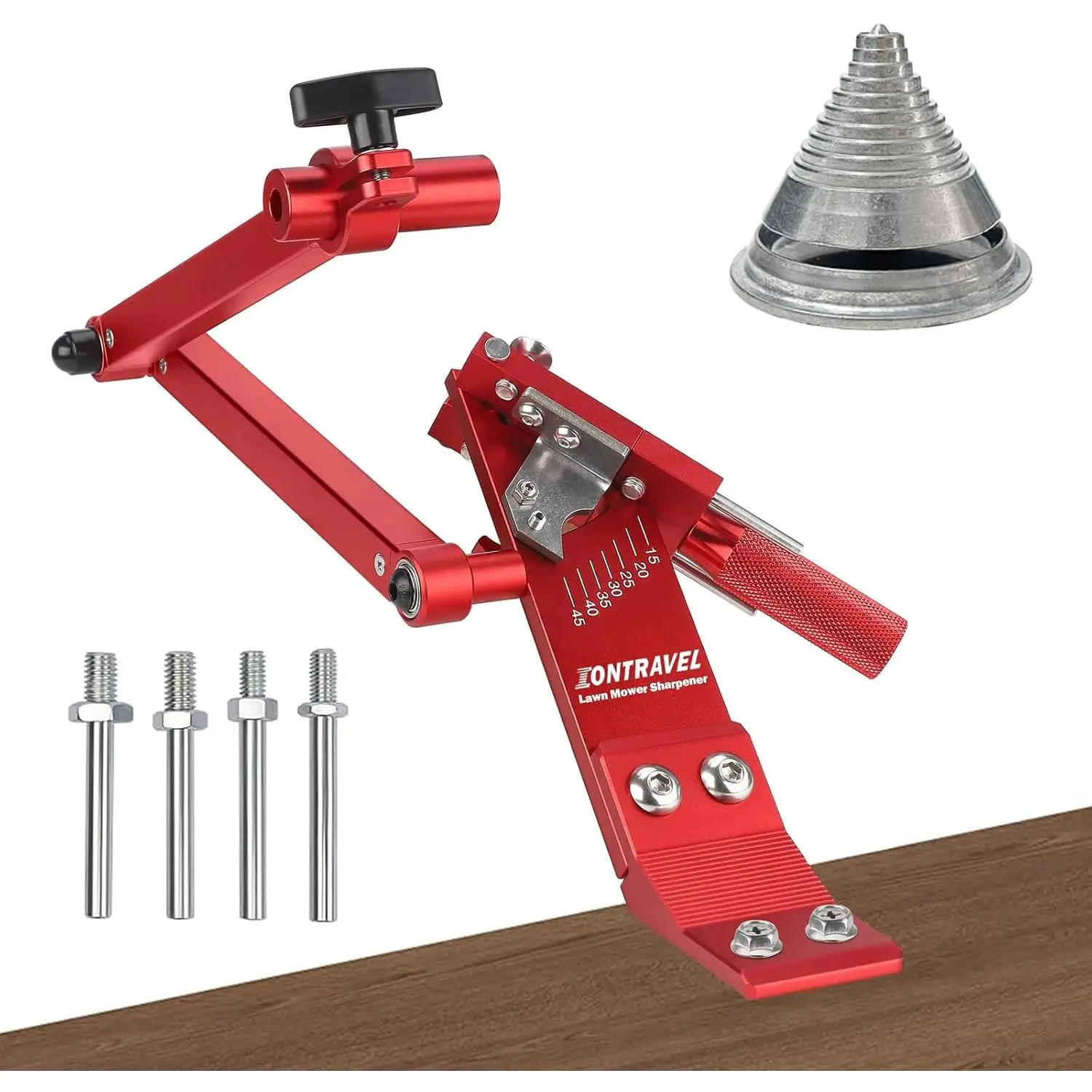 Lawn Mower Blade Sharpener with Ball Bearing Manufacture Handle and 15°-45° Frame for Straight and Standard Lawnmower Blades,Blade Sharpner Kit with Balancer, 5005