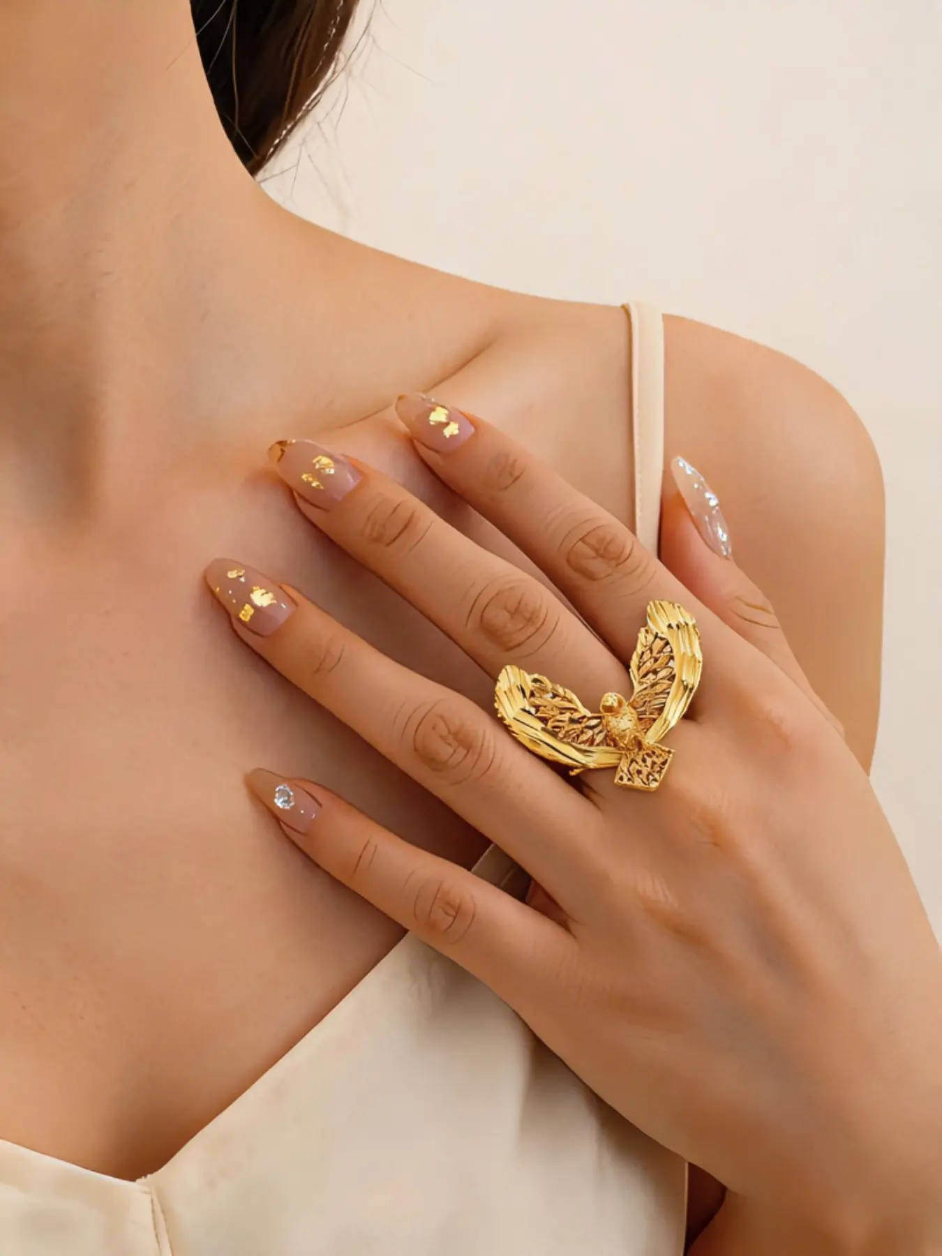 Luxurious Dubai Middle East Eagle Ring, 21k Gold Plated, Arabic Hip Hop Bollywood Fashion Jewelry, Adjustable Copper Ring, Unique Rings