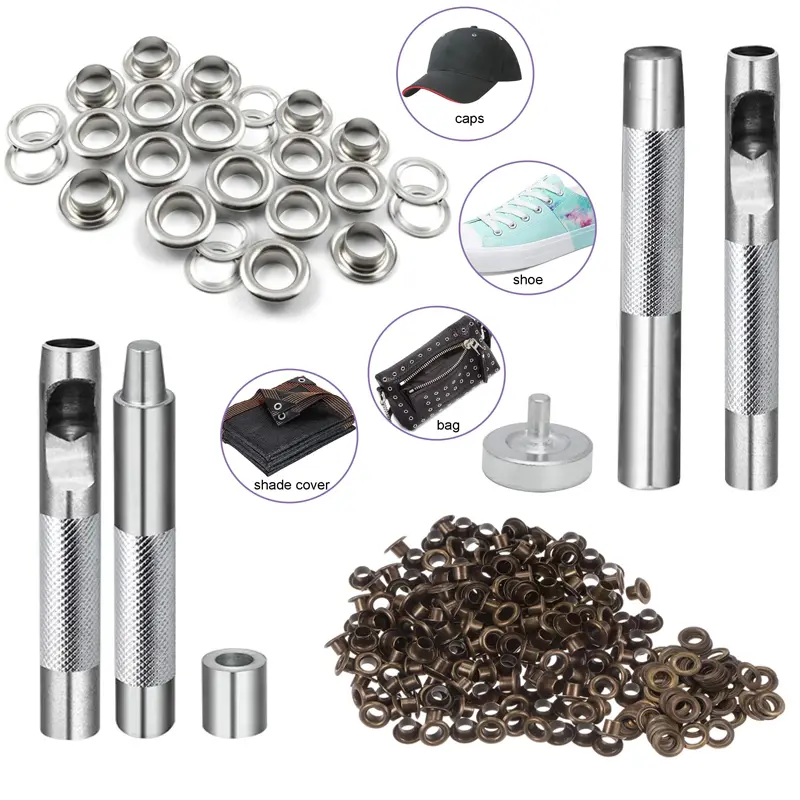 80pcs Multi-Size Solid Metal Eyelets Kit - Copper & Silver Grommets with Punch Die Tool Set for Leatherwork, Craft Projects, Hanging Decor Home Supplies