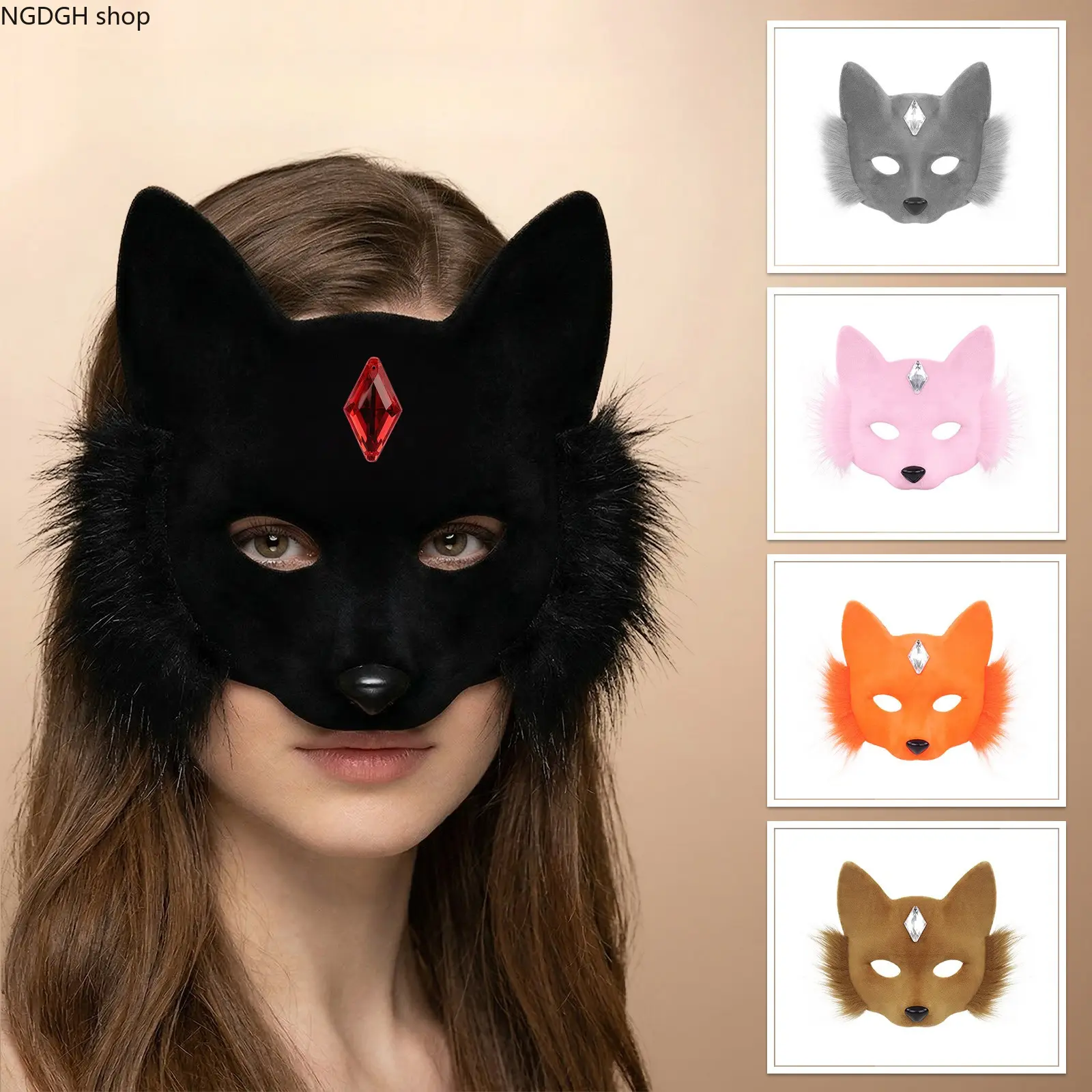 Animal Mask - Soft Fur Ear Fox Mask Adjustable Costume Accessory for Party Wear