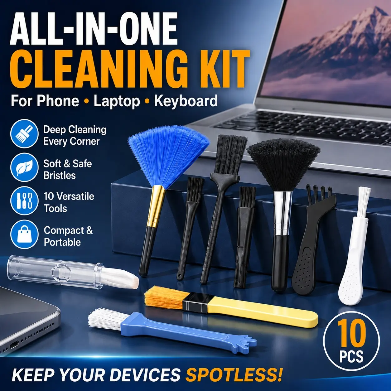 Portable Electronics Cleaning Kit, Cleaning Tool Set, Laptop Cleaner – Deep Clean Keyboard, Laptop, Phone, Camera & Earbuds