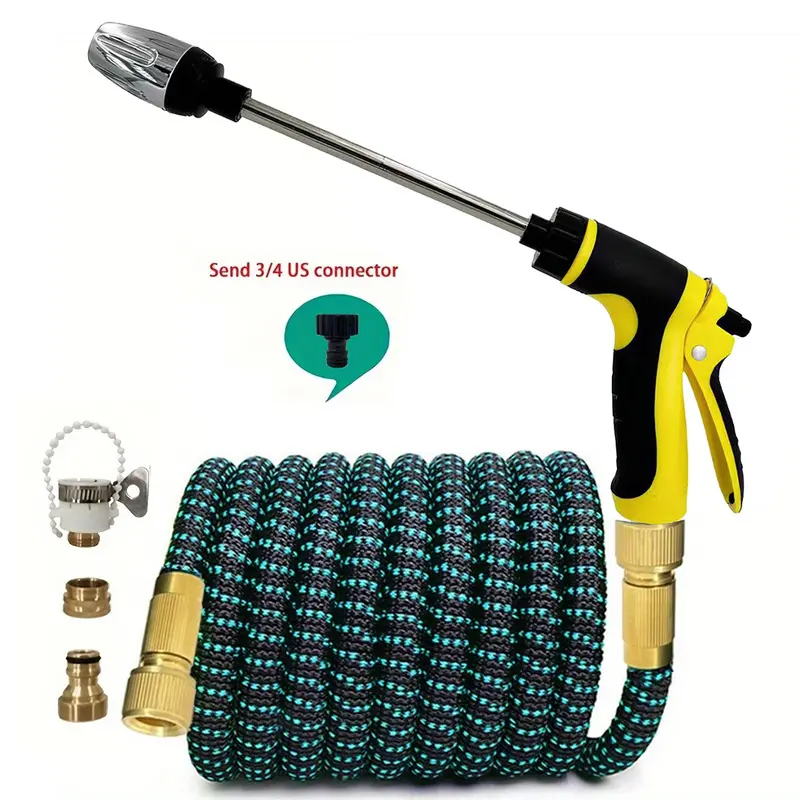 High Pressure Long Nozzle Water Gun With 3 Times Expandable Magic Hose Pipe Multi Adapter Connector Kit For Car Washing Garden Irrigation Patio Cleaning