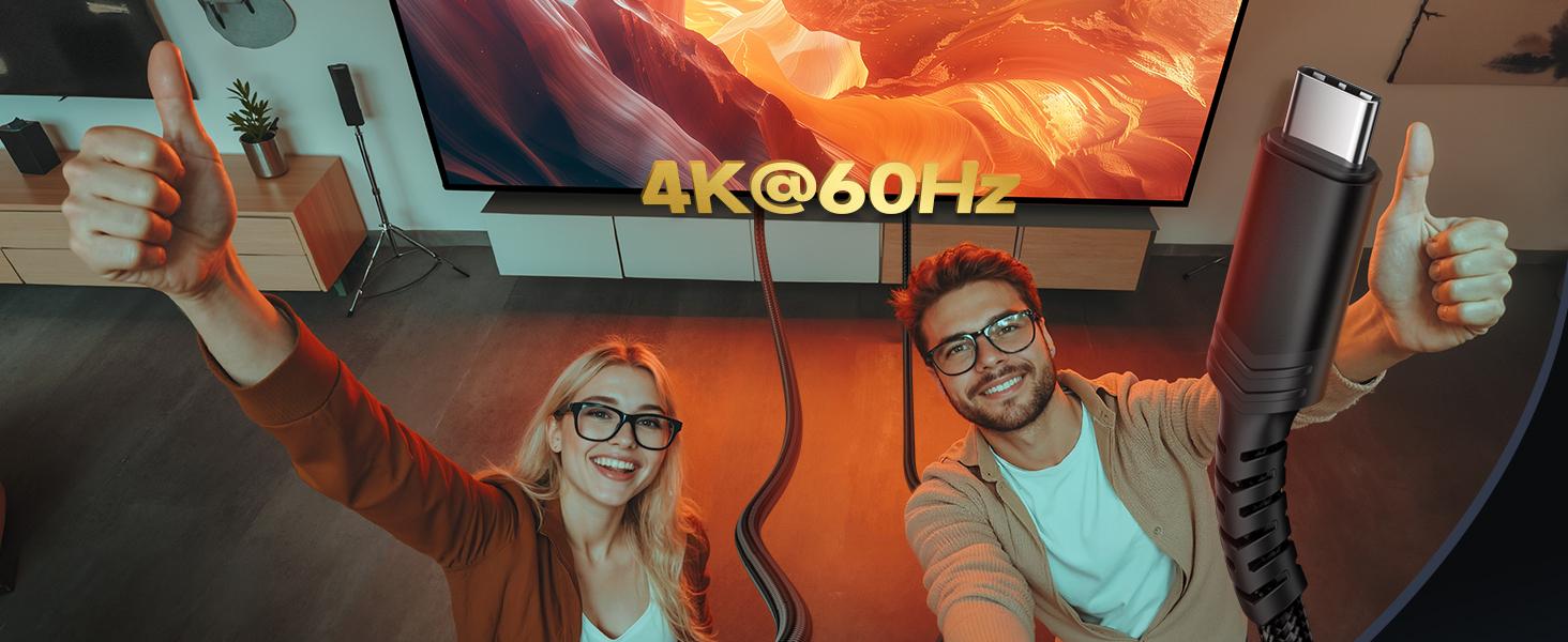 USB C to HDMI Cable 10ft| 4K@60Hz| USB 3.1 Type C to HDMI 2.0 Cord for Home Office, (Thunderbolt 3/4 Compatible) with iPhone 16 Pro Max, MacBook Pro/Air, Galaxy S8 to S24, iPad Pro, iMac-Black