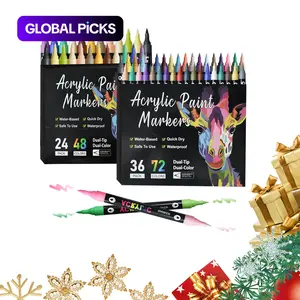 Acrylic Paint Marker Pen Set, 12/24/36pcs/set Dual Tip Double Color Acrylic Paint Markers Pens for Wood, Canvas, Stone, Glass, Ceramic Surfaces, Christmas Gift, Acrylic Art Kit