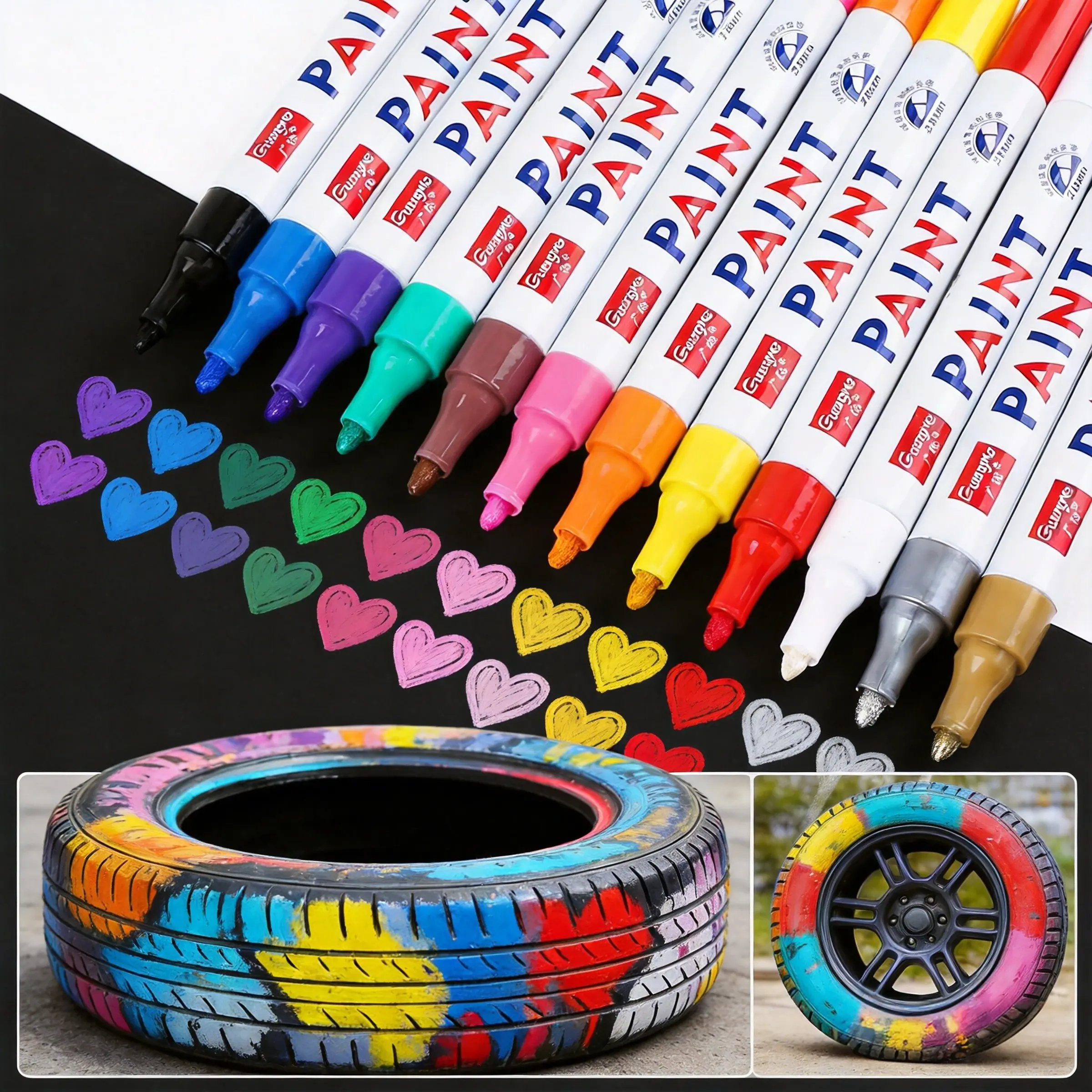 12 Colors Waterproof Tire Paint Pens, Permanent Oil-Based Markers for Wheels, DIY Custom Letter Car Decor Tools, Quick Dry Fadeproof Long Lasting Tire Letter Markers, Works on Metal, Wood, Plastic, Rock, Canvas, Glass & Rubber, Easy to Use, Viral #CarTok