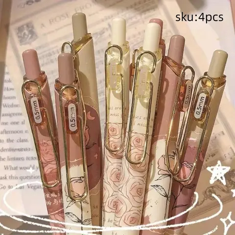 4pcs Mule Rose and Poetry Gel Pens Set, High-Quality Retro Series Retractable Gel Pens with Quick-Dry Ink, 0.5mm Fine Tip Retractable Pens, Smooth Writing Pens for School and Office Supplies